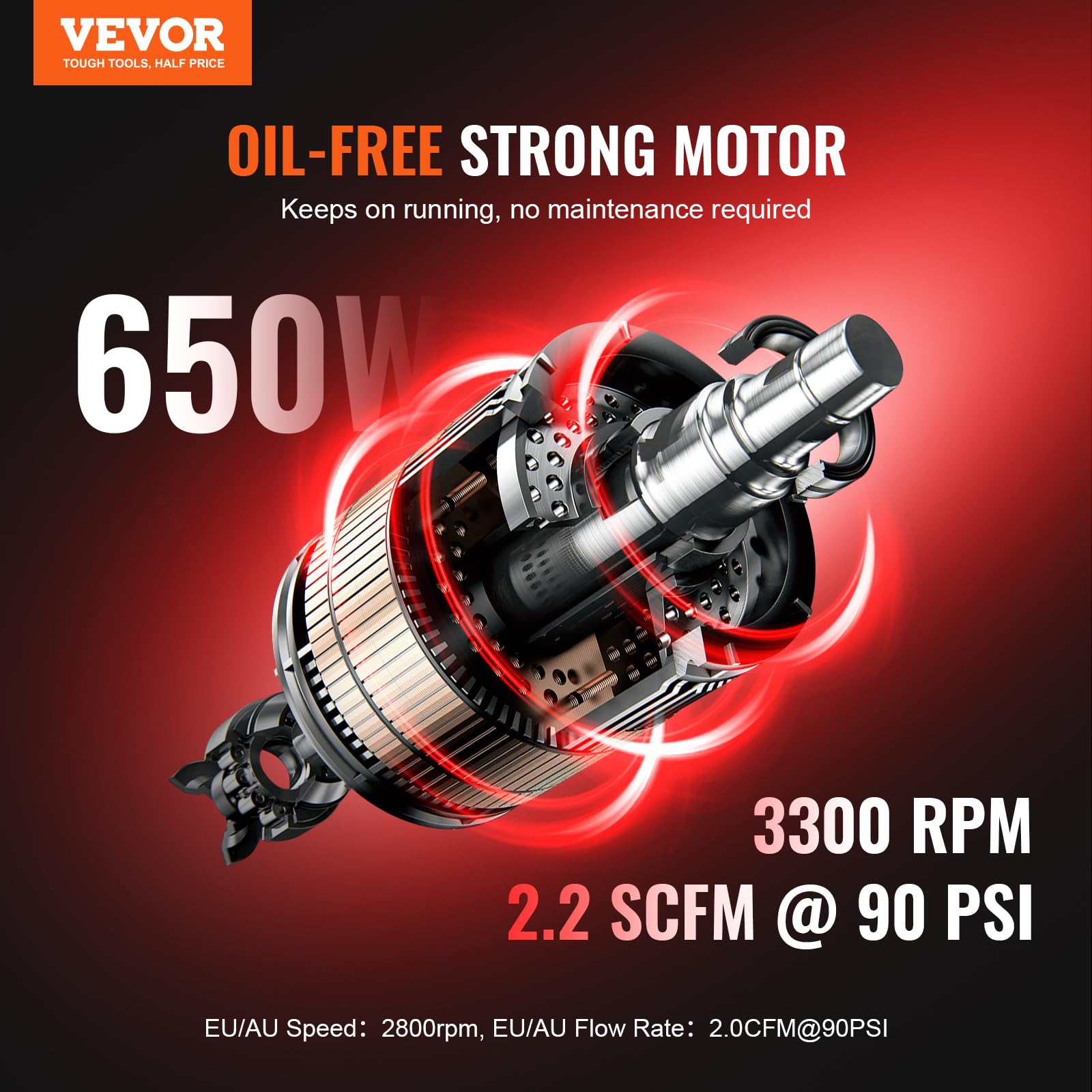 VEVOR 4.6 Gallon Oil-Free Air Compressor, 1HP 2.2CFM@90PSI with 120PSI Max Pressure, Ultra Quiet 80dB Portable Air Compressor for Auto Repair, Tire Inflation, Spray Painting, Nail Guns & Home DIY Projects - 120V Electric Air Pump