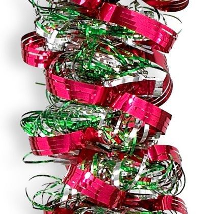 12' Deluxe Red, Green and Silver Angel Hair Tinsel Garland - Christmas Tree Decorations, Holiday Party Supplies, Festive Home Decor for Xmas & New Year Celebrations