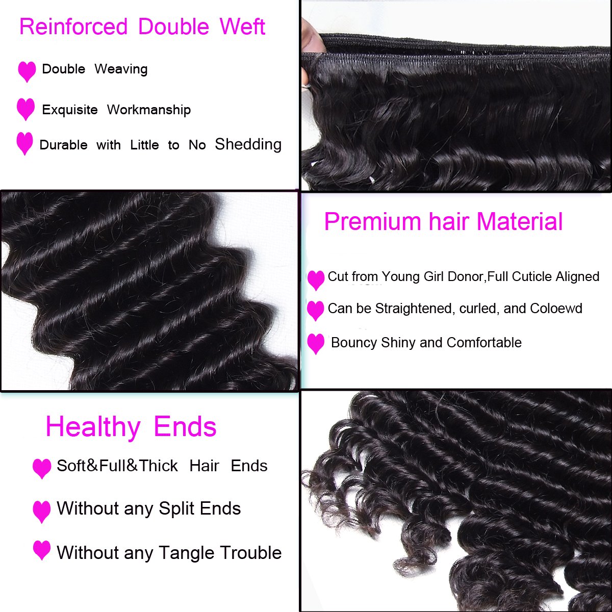 UNice 10A Brazilian Deep Wave Human Hair Bundles - 3 Pcs Unprocessed Virgin Raw Hair Extensions in Natural Color (16 18 20 Inch) | Perfect for Weaving, Ponytails & Special Occasion Hairstyles