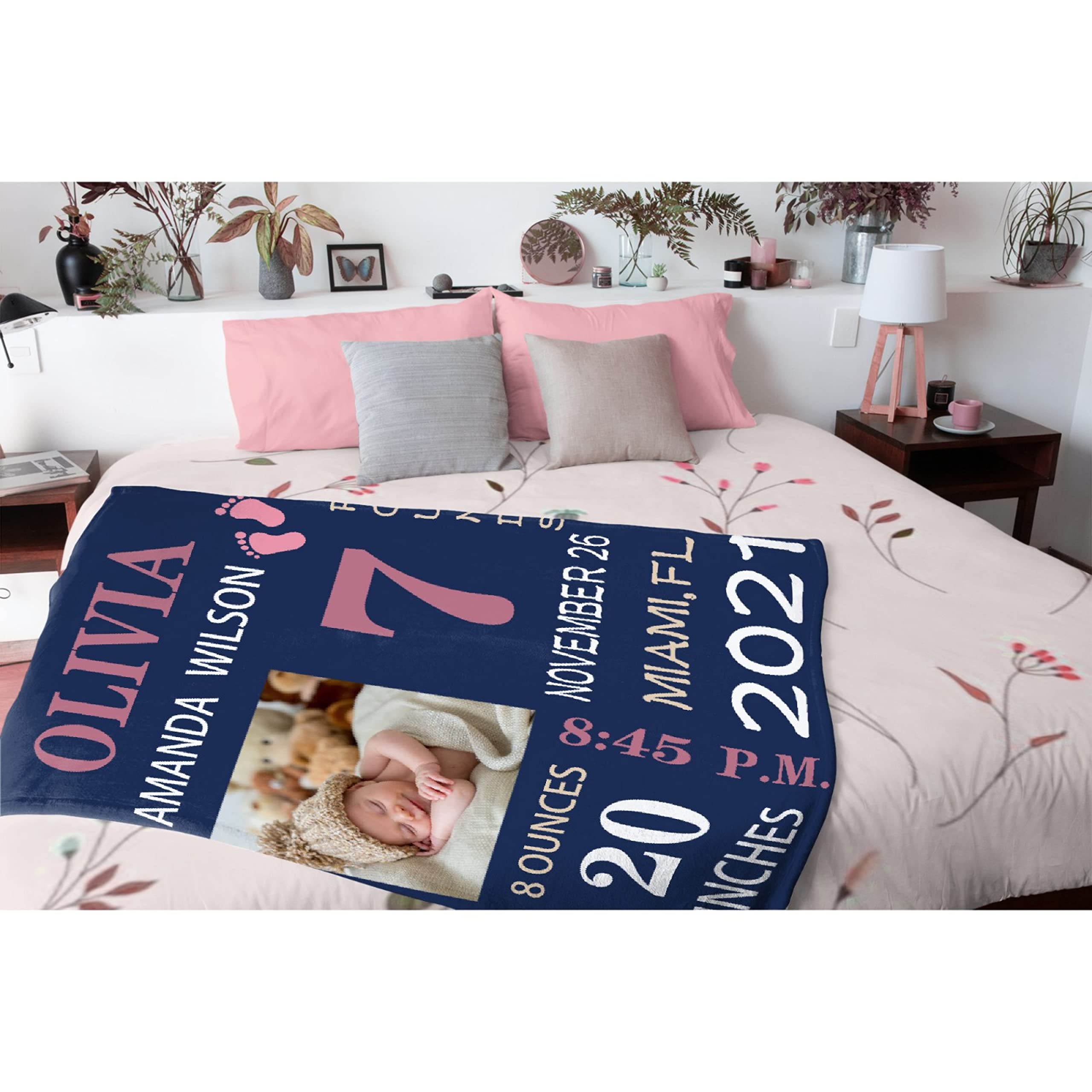 Custom Personalized Baby Blanket with Name, Birth Date & Time - Soft 120