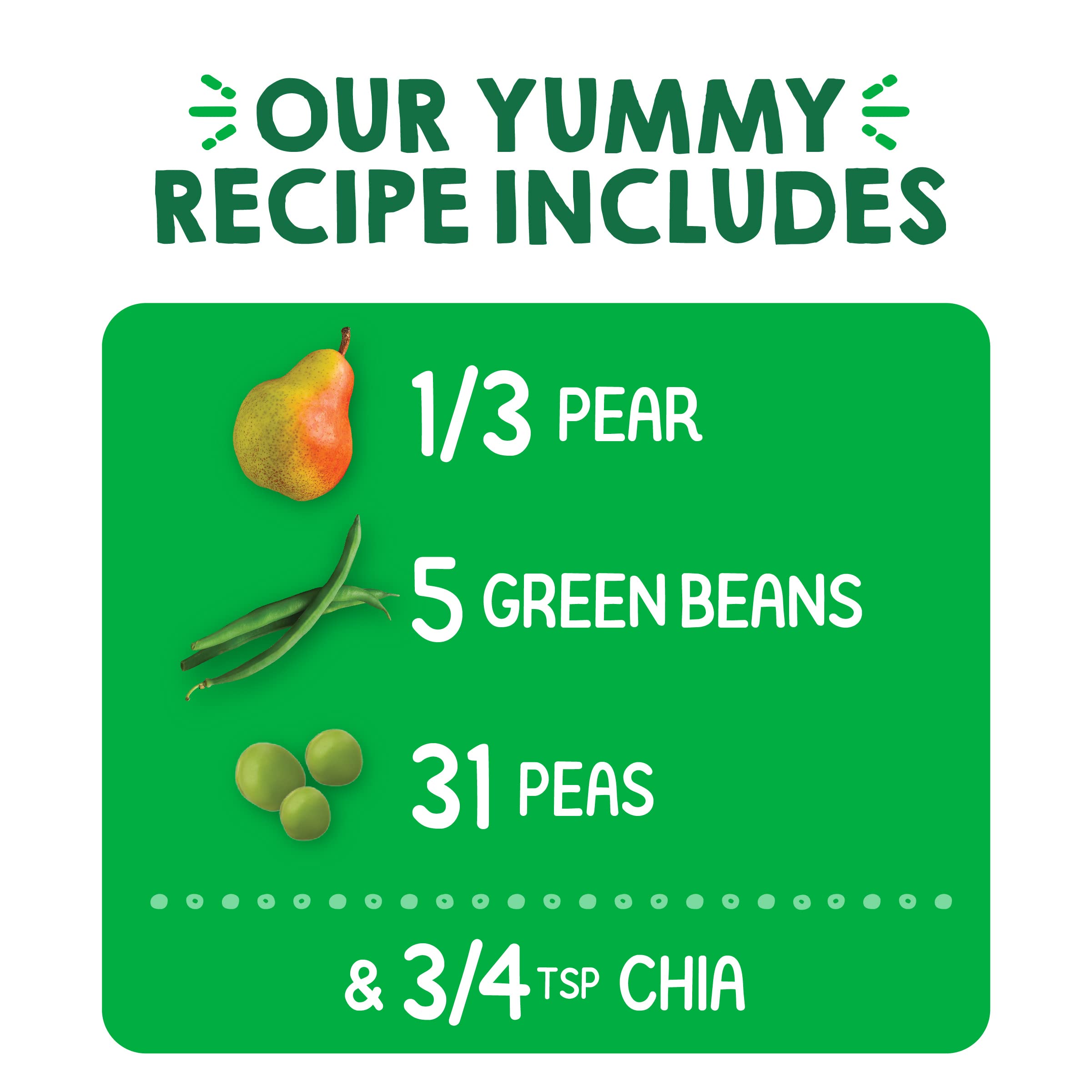 Happy Tot Organics Stage 4 Baby Food Pouches - Gluten Free, Vegan Snack with SuperFoods Fruit & Veggie Puree (Pears, Peas, Green Beans & Chia) - 4.22oz Pack of 1 - Perfect for On-the-Go Meals & Healthy Toddler Snacking