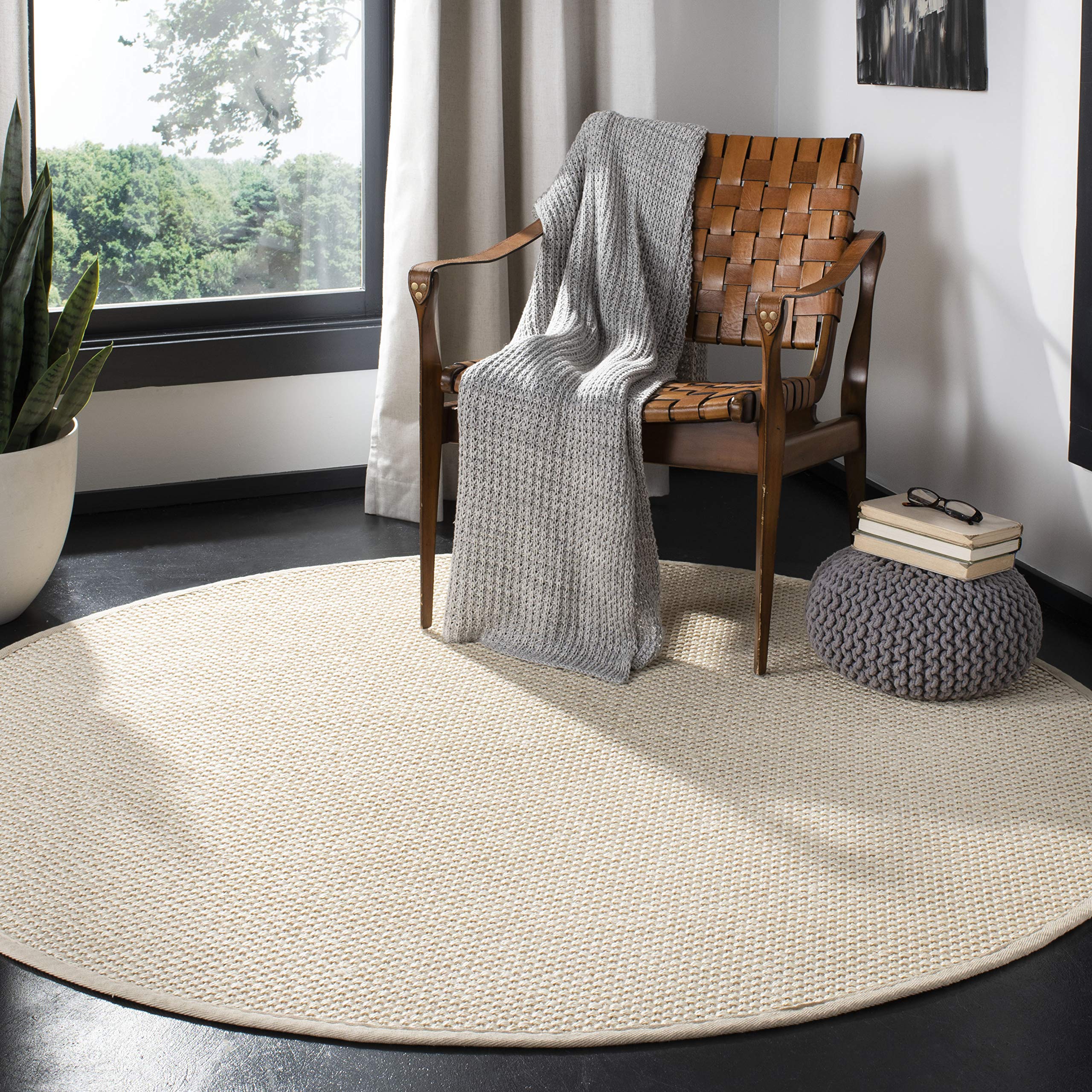 SAFAVIEH Natural Fiber Collection 4' Round Ivory/Light Beige NF150A Border Sisal Area Rug - Perfect for Living Room, Bedroom & Home Decor