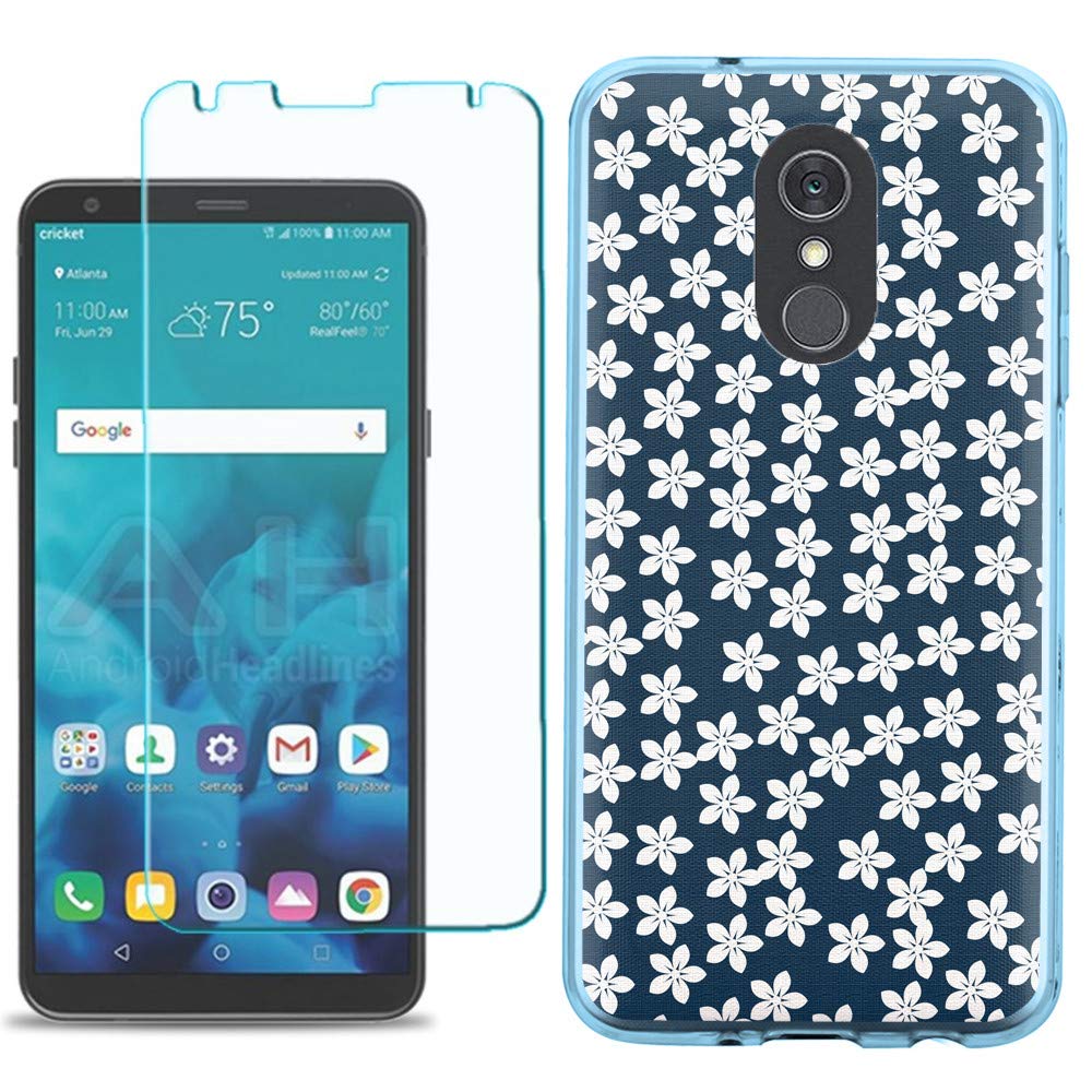 LG Stylo 5 Case with Screen Protector - Slim TPU Cover for Protection | Flower Blue Design