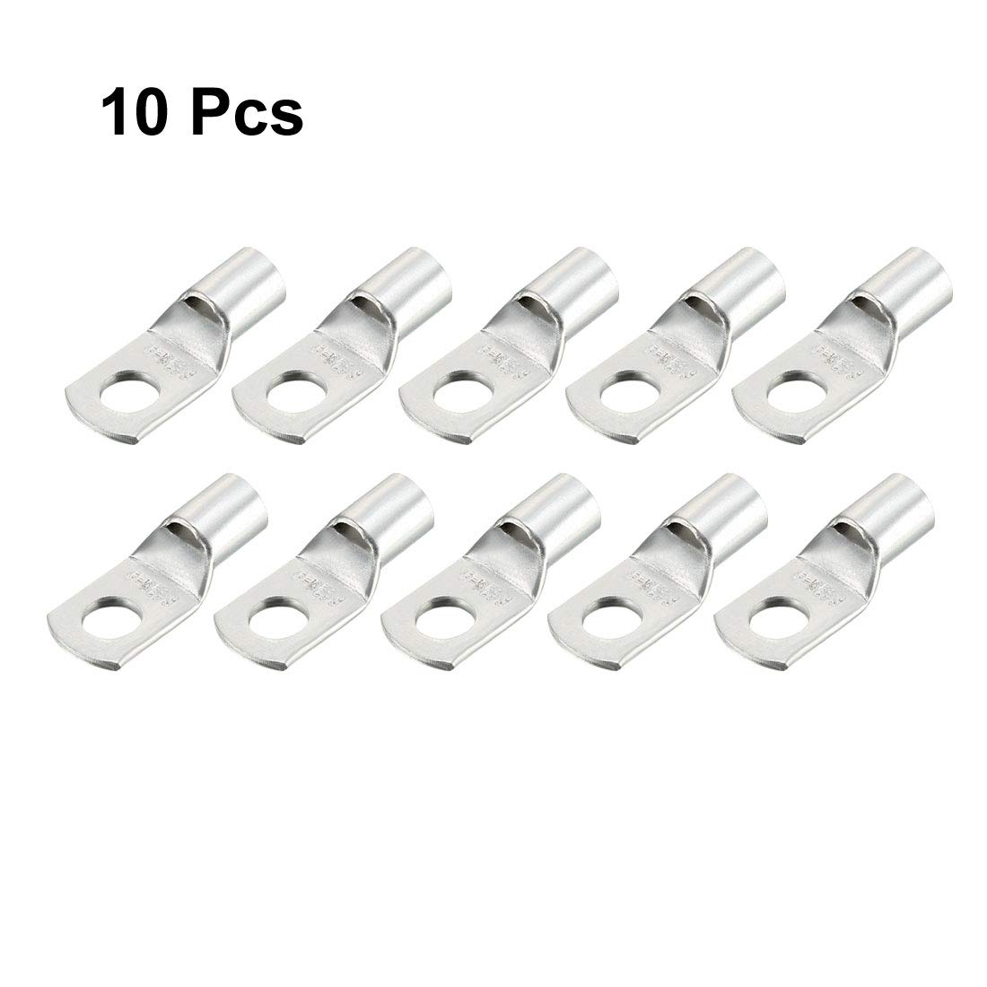 uxcell 8AWG SC35-8 Copper Wire Lugs with Bolt Hole - Silver Tone Battery Cable Terminals & Ring Connectors (10Pcs) - Perfect for Marine, Automotive, and Solar Panel Electrical Connections