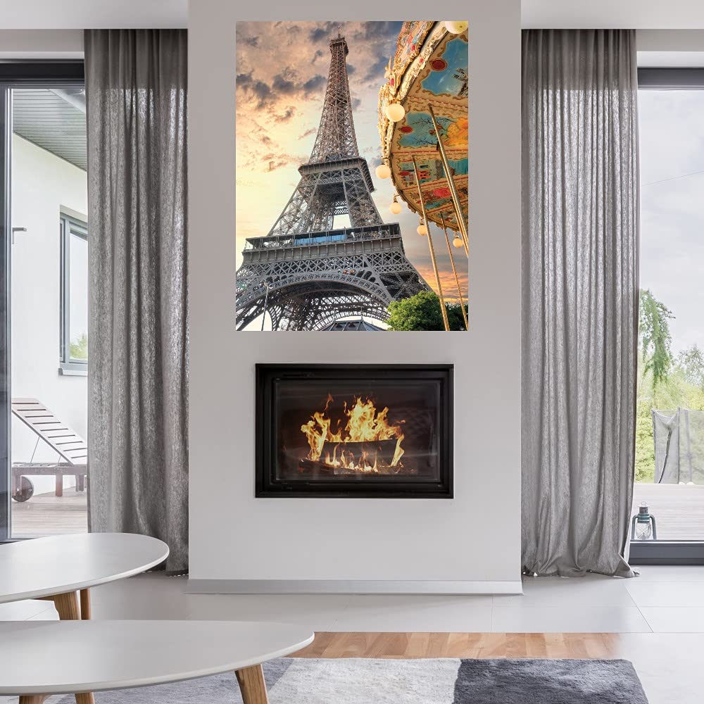 Eiffel Tower and Carousel Fine Art Canvas Wall Decor by Alan Blaustein - 35x46 Inch Ready to Hang Painting for Living Room, Bedroom, Office - Perfect for Home Decor, Housewarming Gifts & Interior Design