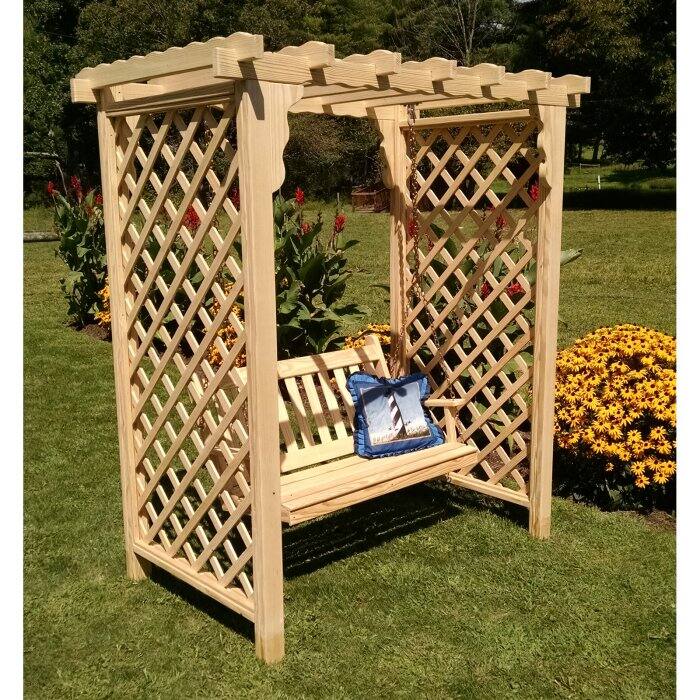 Amish Handcrafted Pine Covington Arbor & Swing - Rustic Outdoor Garden Bench for Relaxing in Your Backyard or Patio