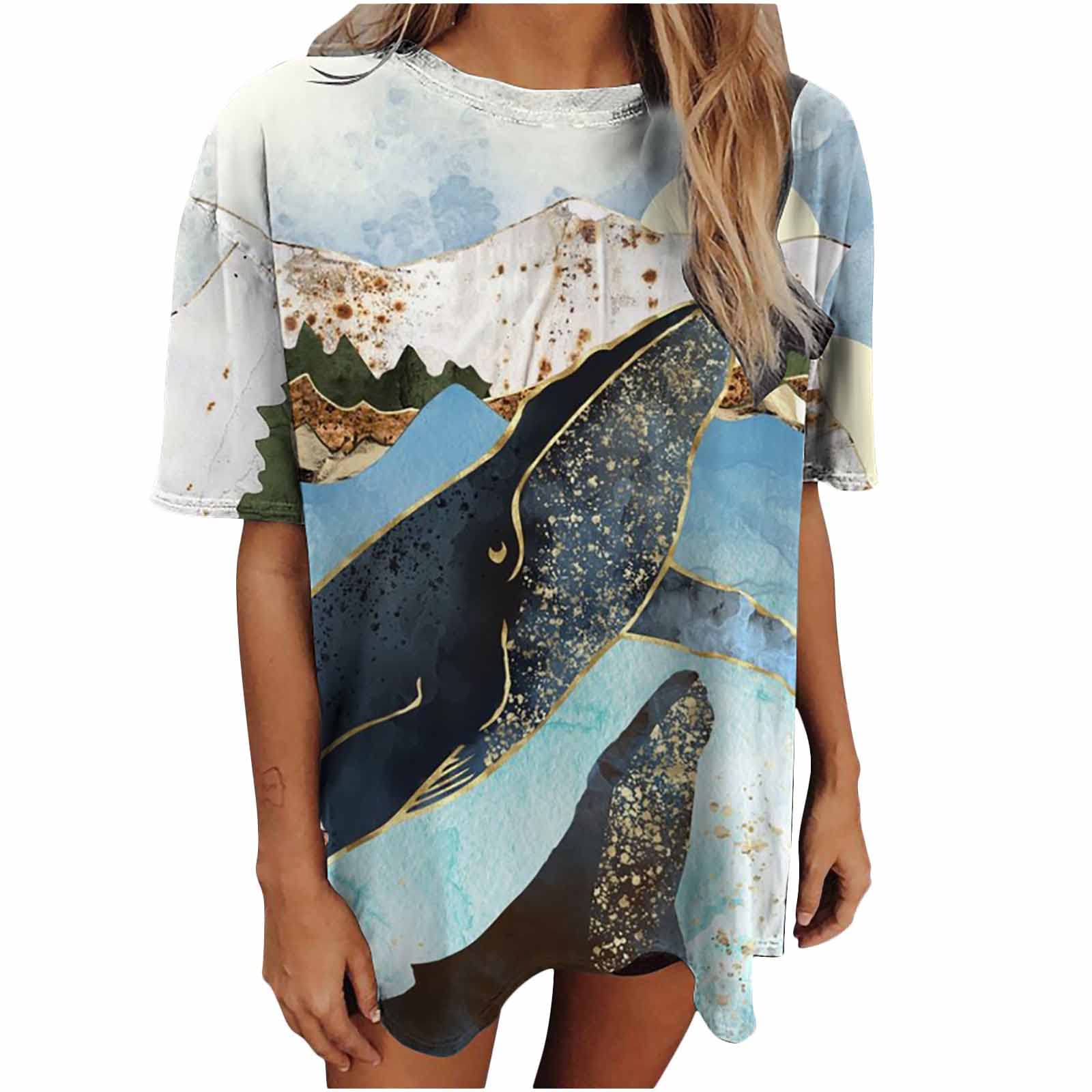 Women's Summer Tops - Novelty Ocean Printed Casual Tunic T-Shirts | Short Sleeve Soft Loose Graphic Tees for Beach, Vacation & Everyday Wear