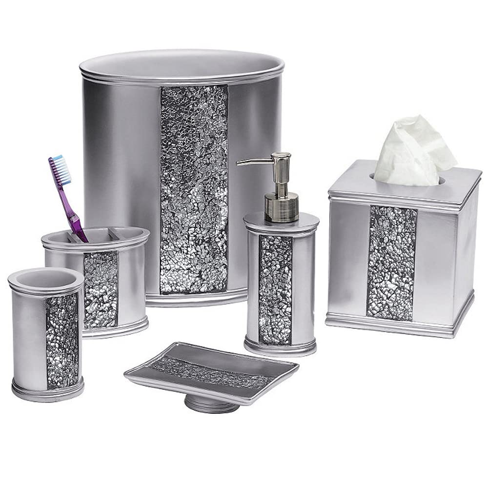 Zahari Home 4-Piece Stylish Bathroom Accessories Set - Glass Soap Dispenser, Toothbrush Holder, Tumbler & Soap Dish - Modern Luxury Decor for Bathroom Vanity, Guest Bath or Spa Retreat