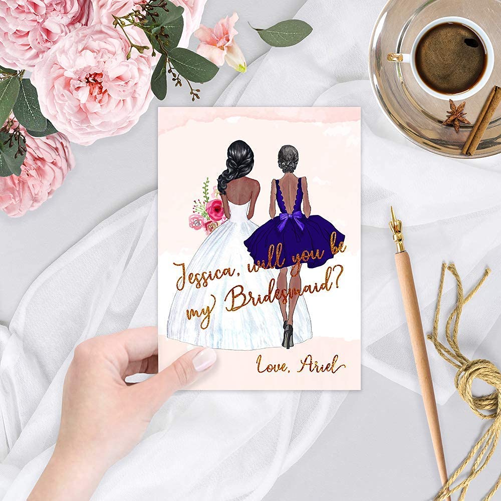 African American Bridesmaid Proposal Cards - Will You Be My Bridesmaid, Maid of Honor & Matron of Honor Wedding Invitation Cards - Perfect for Wedding Party, Bridal Shower & Special Occasions