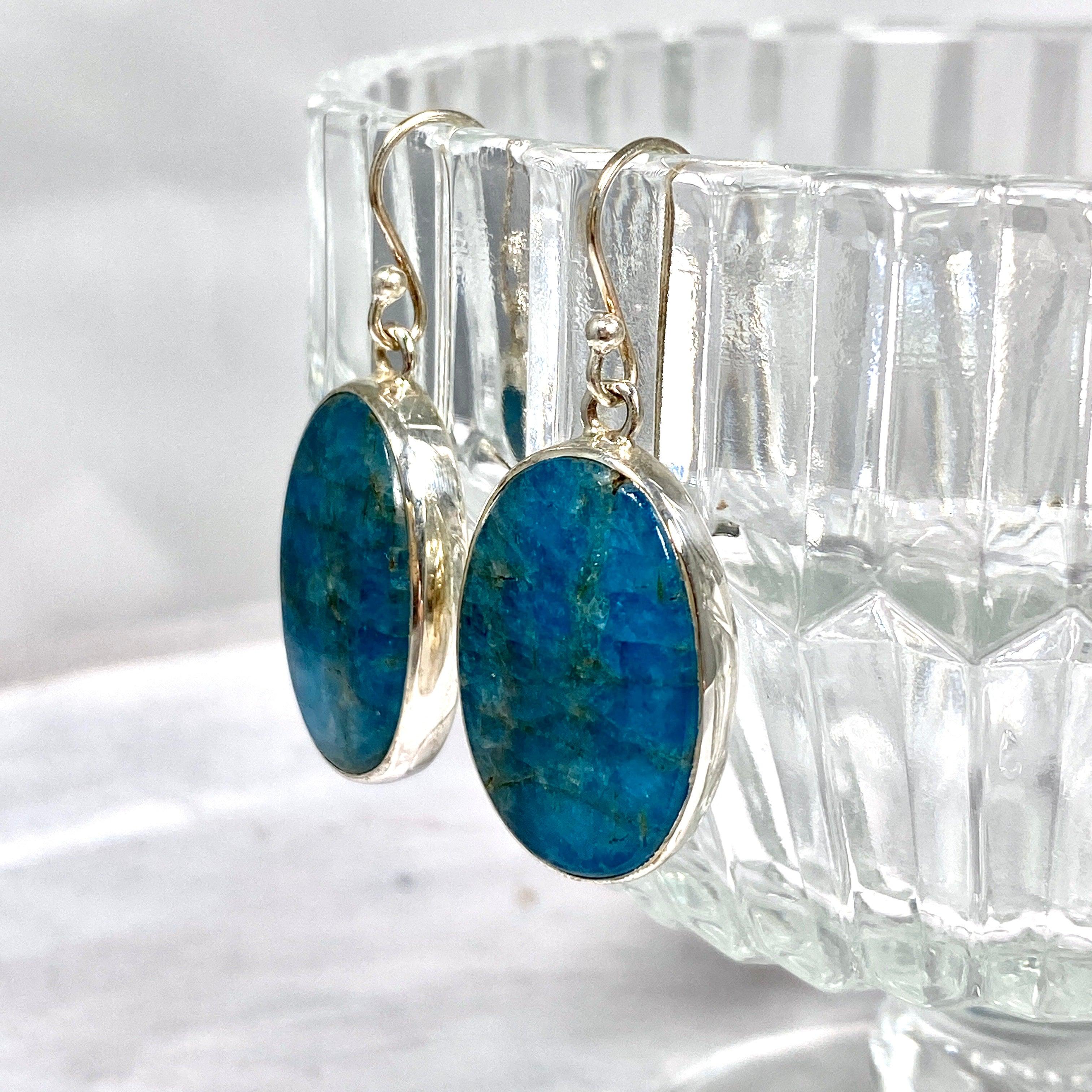 Blue Apatite Oval Earrings KEGJ1097 - Elegant Gemstone Jewelry for Women, Perfect for Parties & Special Occasions