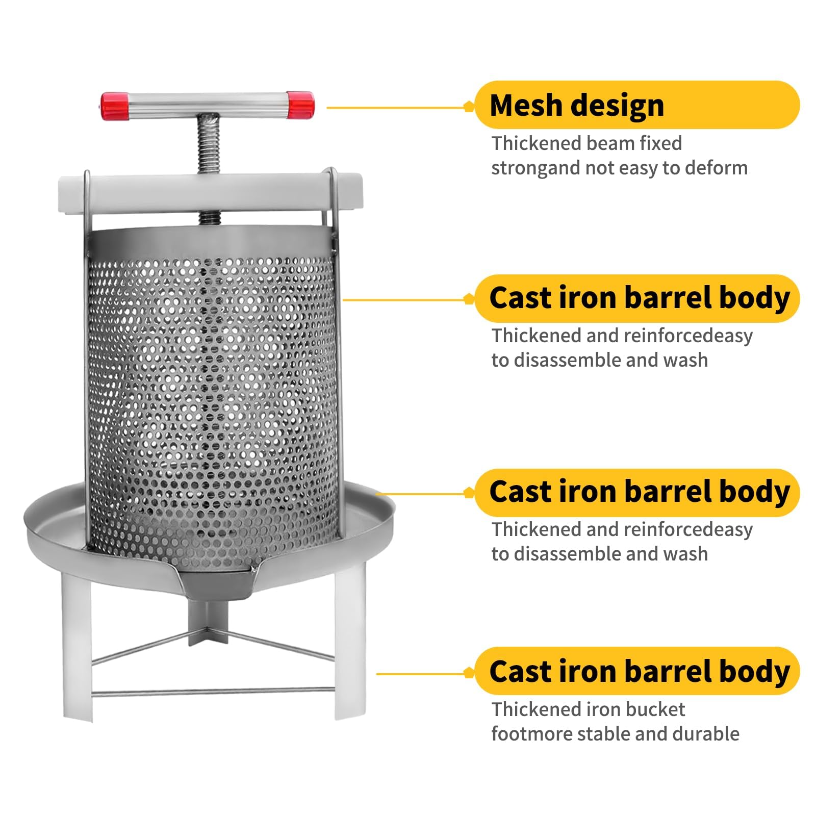 Stainless Steel 2.6 Gallon Fruit Wine Press - Apple Cider Press for Juice, Wine & Beeswax Making | Heavy Duty Fruit & Honey Presser for Home Brewing, Winemaking & DIY Projects | Perfect for Apples, Grapes, Berries & More