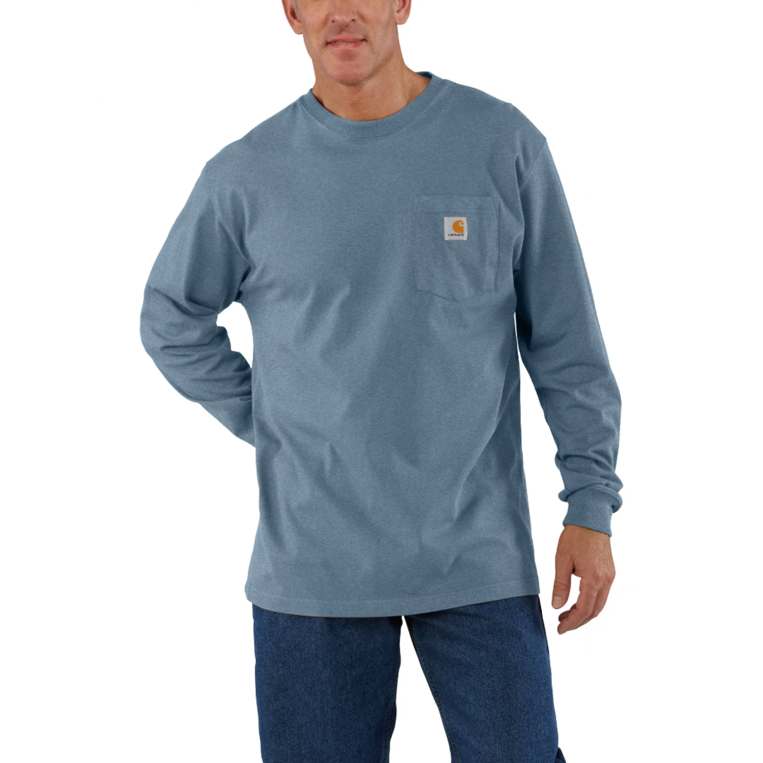 Carhartt Men's Long Sleeve Pocket T-Shirt - Thundercloud Heather | Durable Workwear for Construction, Outdoor & Casual Wear