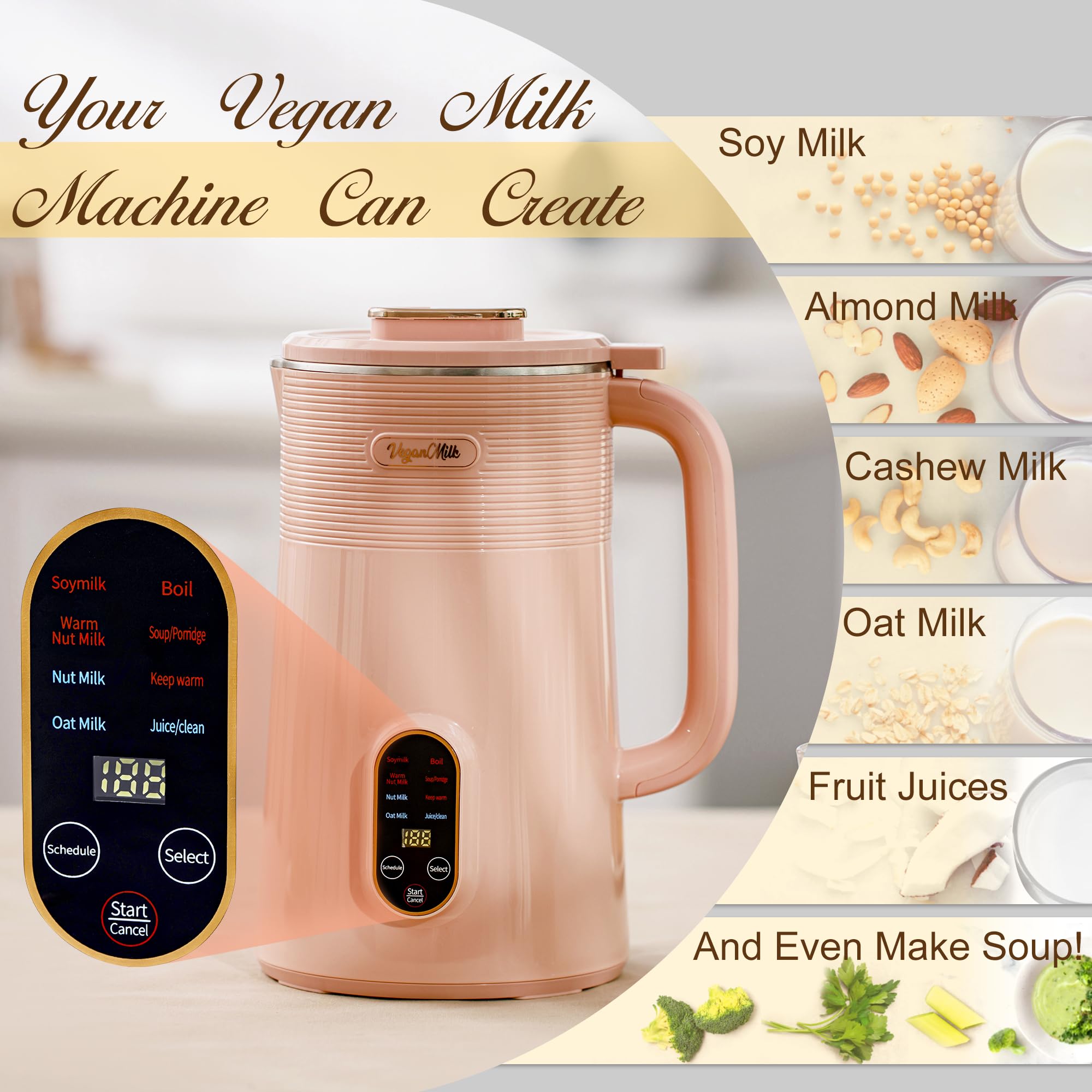 8-in-1 Plant-Based Milk Maker Machine - Almond, Soy, Oat & Nut Milk Maker with Soup Function | Perfect for Vegan, Dairy-Free & Healthy Lifestyles | Home Kitchen Essential for Fresh Nut Milks, Creamy Soups & Healthy Beverages