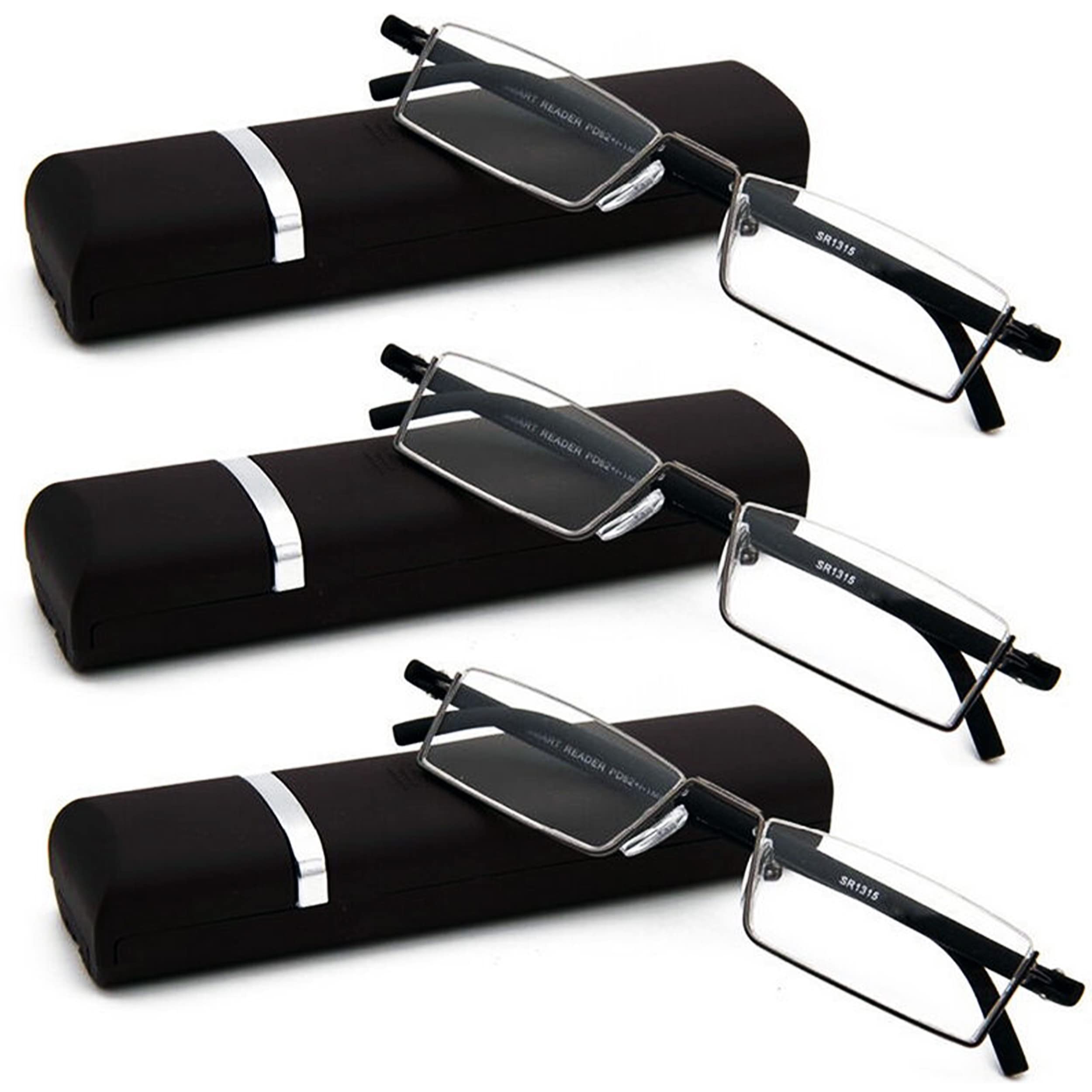 Half Frame Reading Glasses with Portable Case - Thin & Lightweight Readers for Women & Men (3 Pairs, +1.0 Magnification) - Perfect for Reading, Office Work & Travel