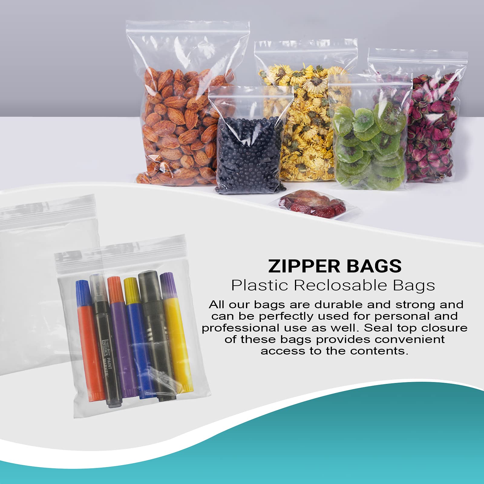 1000 Pack 5x5 Inches APQ Clear Reclosable Zipper Bags - 2 Mil Thick Waterproof Plastic Storage Bags for Jewelry, Crafts & Industrial Use | Durable Zipper Closure for Organizing Small Items