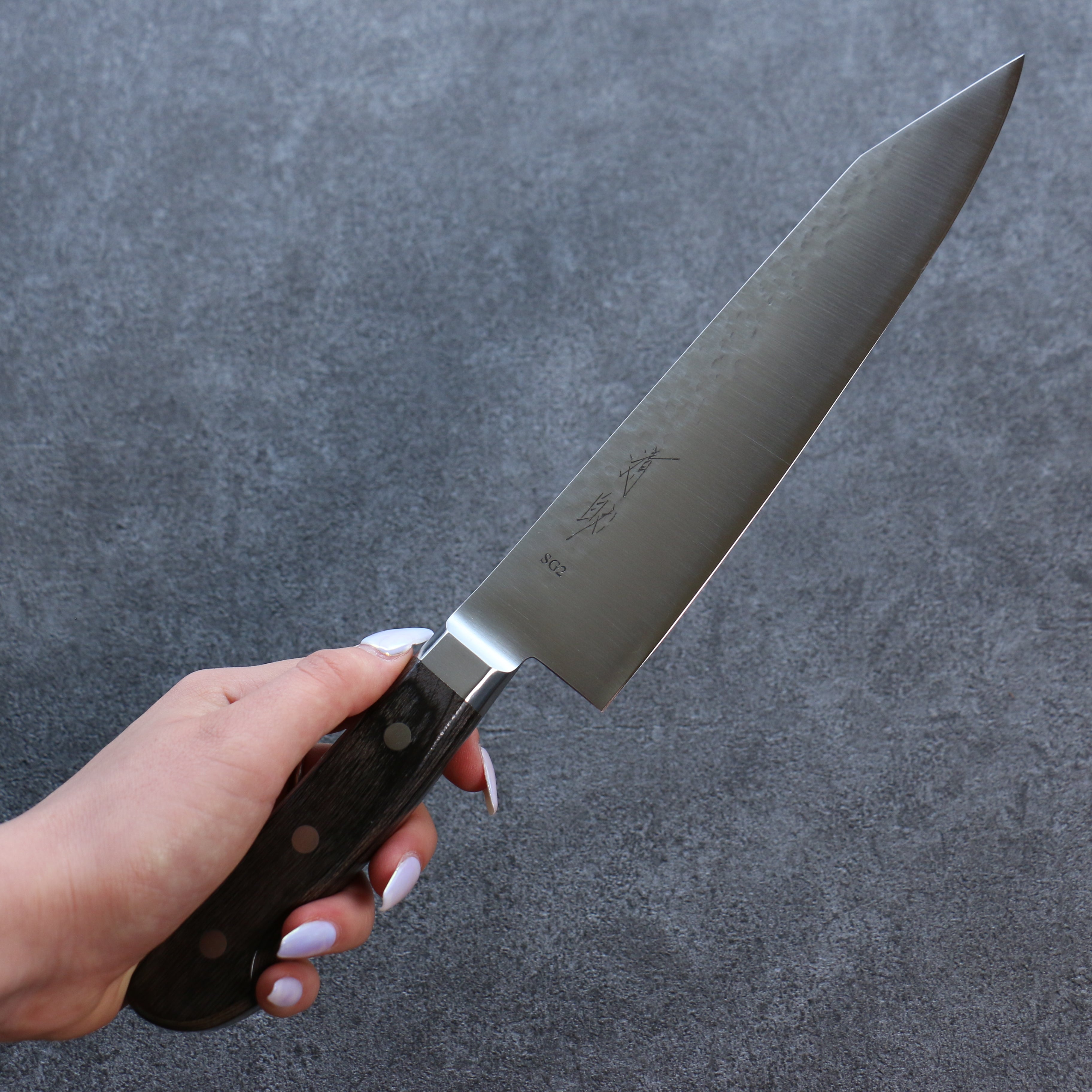 Premium Seisuke SG2 Hammered Gyuto 210mm Japanese Chef Knife - Gray Pakka Wood Handle - High Carbon Stainless Steel Blade for Professional Chefs & Home Cooking