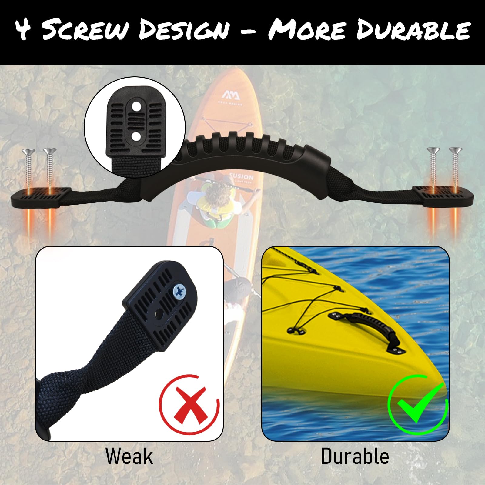 4PCS Kayak Carry Handles with 6 C-Shaped Buckles - Durable Kayak Replacement Handles for Easy Transport - Lifetime Kayak Accessories - Perfect for Kayaking, Fishing & Water Sports Adventures