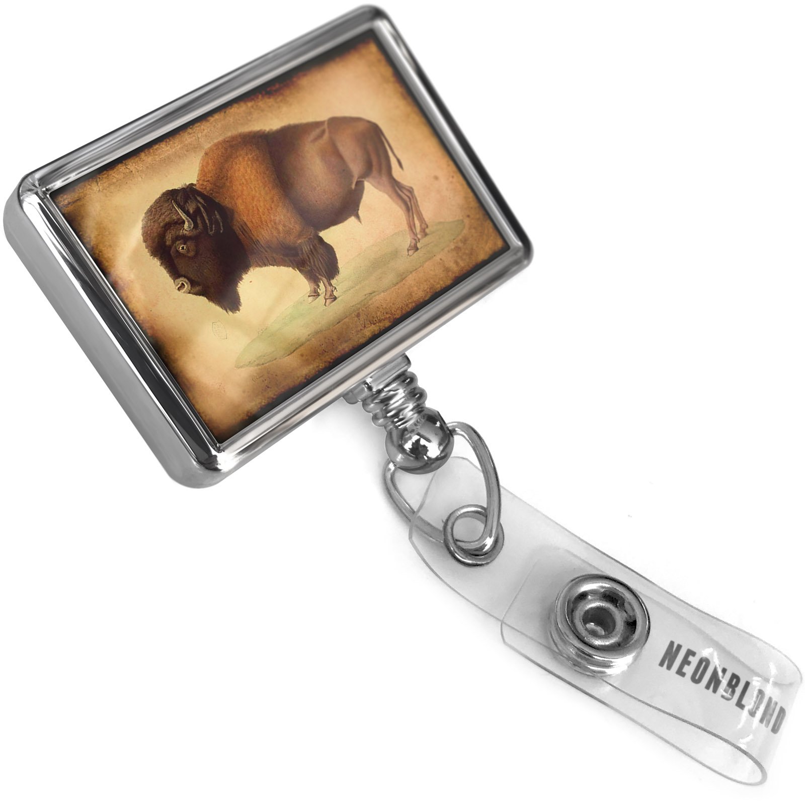Retractable ID Badge Reel with Bison Buffalo Design - Heavy Duty Bulldog Belt Clip Holder for Nurses Teachers Security (Workplace Safety & Event Accessories)