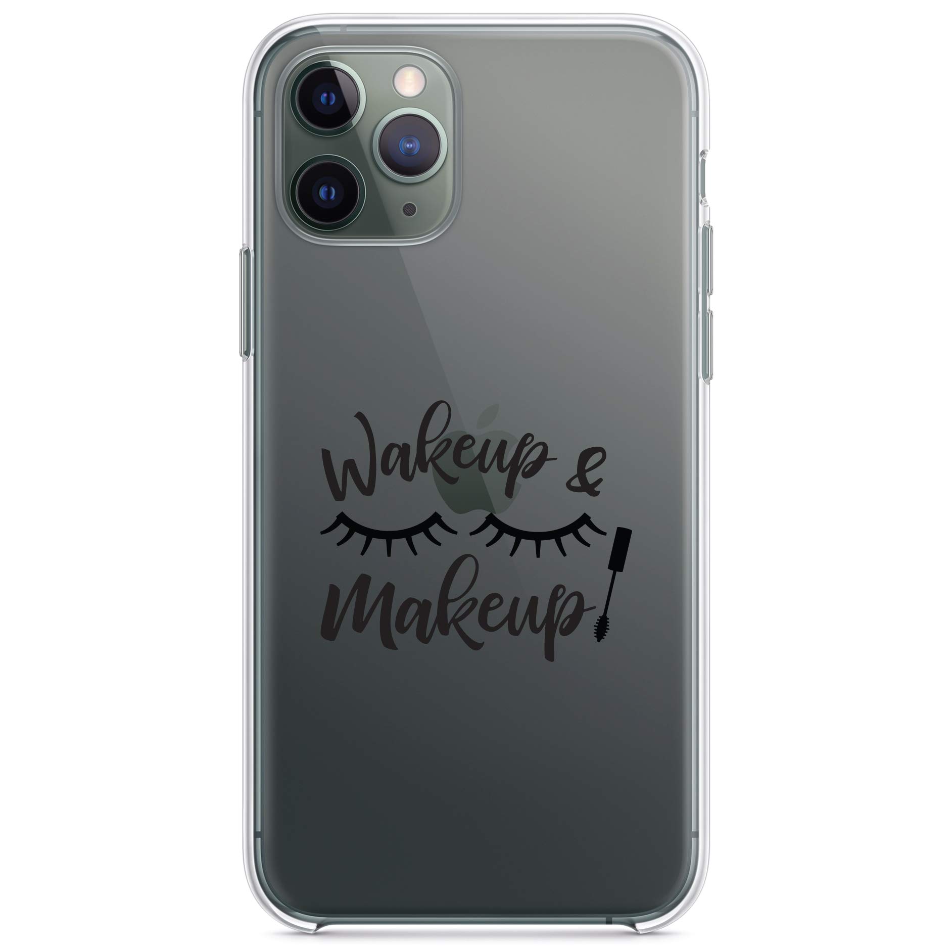 DistinctInk Clear Shockproof Hybrid Case for iPhone 13 Pro MAX (6.7 Inch) - TPU Bumper with Acrylic Back & Tempered Glass Screen Protector - Wake Up & Makeup Design with Eyelashes - Perfect for Everyday Use, Travel, and Fashion Protection