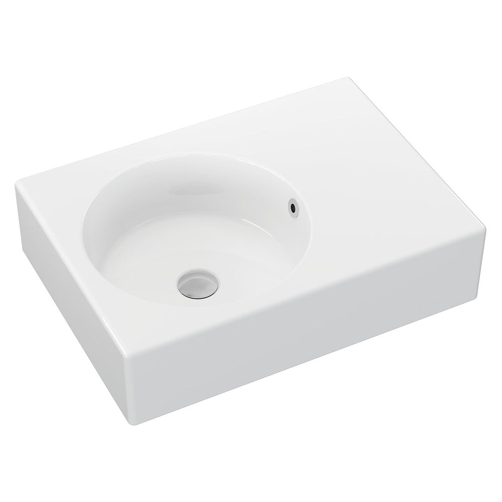 Fienza RB039L Reba Left Bowl Wall-Mounted Bathroom Sink - No Tap Hole - Modern Vessel Basin for Powder Room, Guest Bath & Small Space Installation