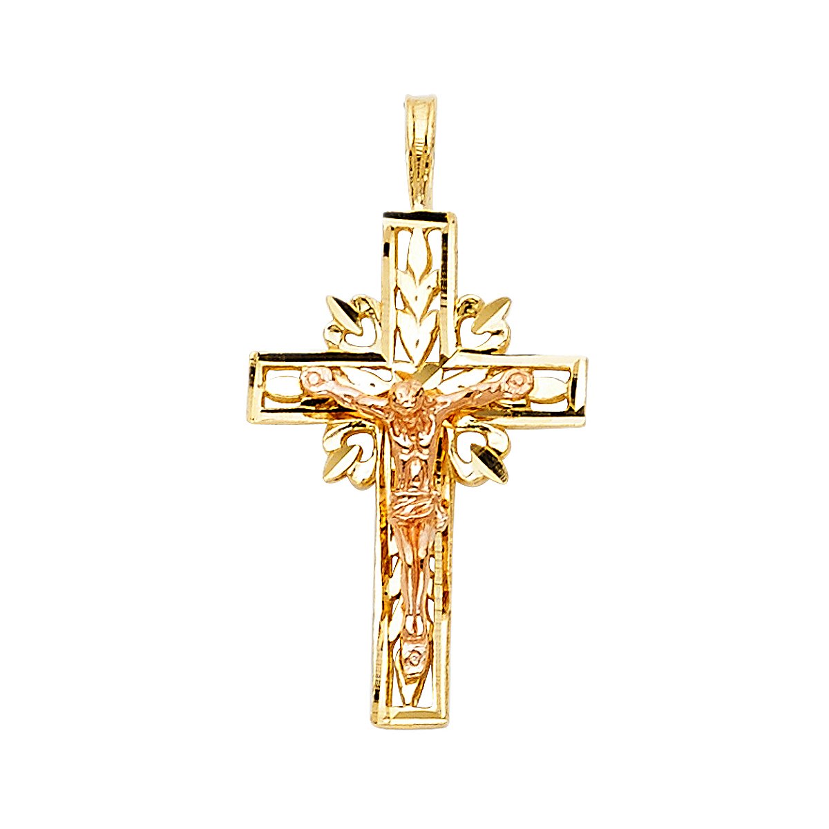 14K Two-Tone Gold Religious Crucifix Pendant Necklace for Women & Men - 24mm x 15mm Jesus Christ Christian Jewelry with 1.2g Weight - Perfect for Baptism, First Communion, Confirmation & Daily Faith Wear
