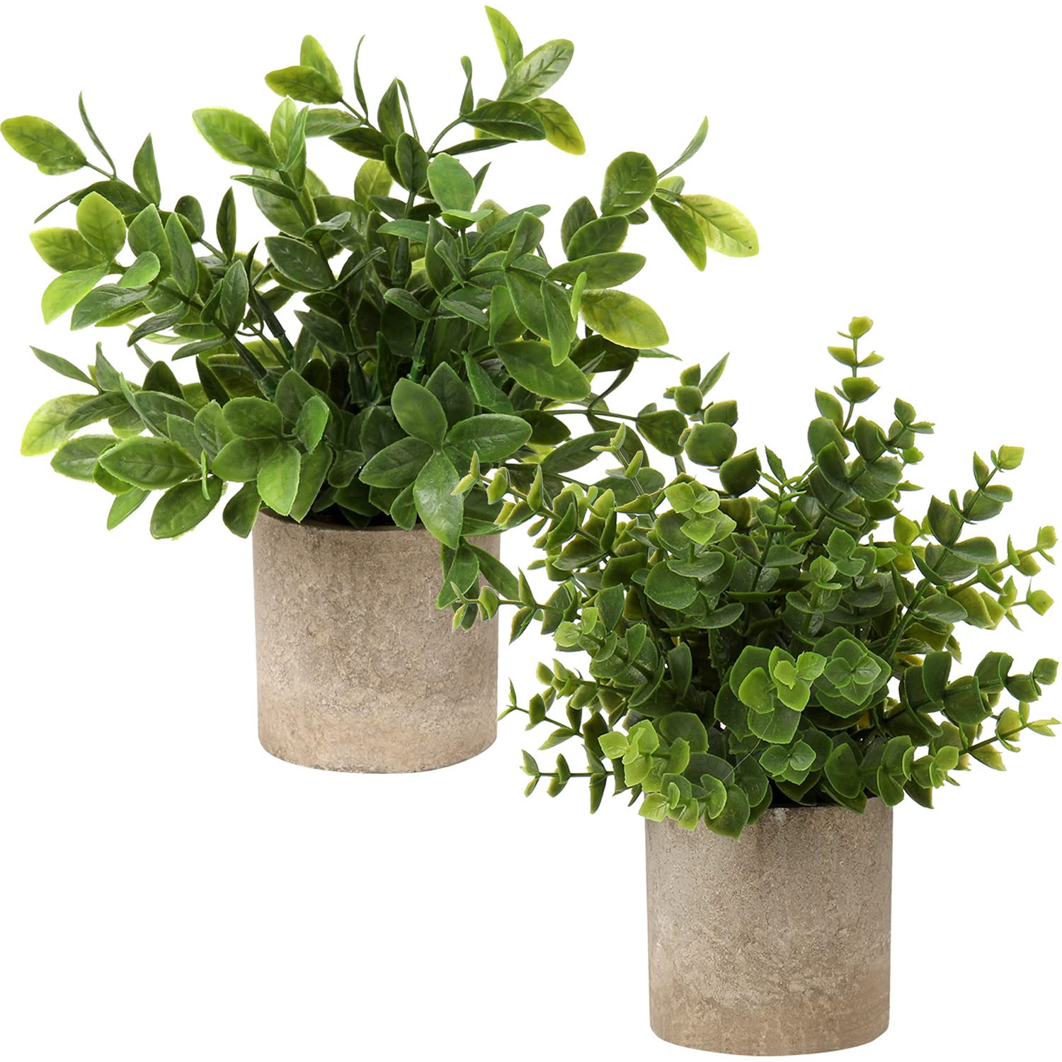 Briful Set of 2 Artificial Eucalyptus Potted Plants - Small Faux Greenery Decor for Home, Office, Desk, Bathroom & Kitchen - Perfect for Farmhouse, Shelf & Mantel Decoration (Indoor Use)