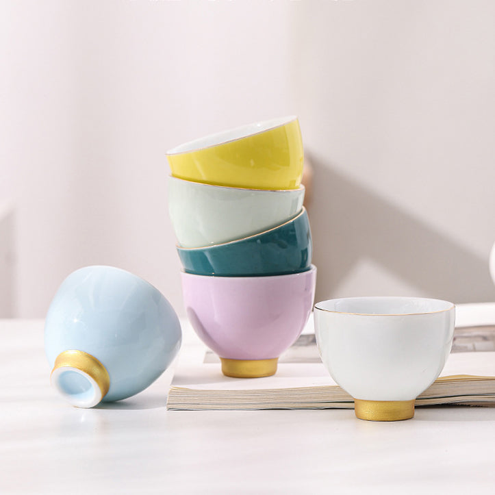 Premium Ceramic Morandi Kung Fu Tea Cup Set - 6 Piece Handcrafted Chinese Tea Cups for Gongfu Tea Ceremony, Home Decor & Gift Giving