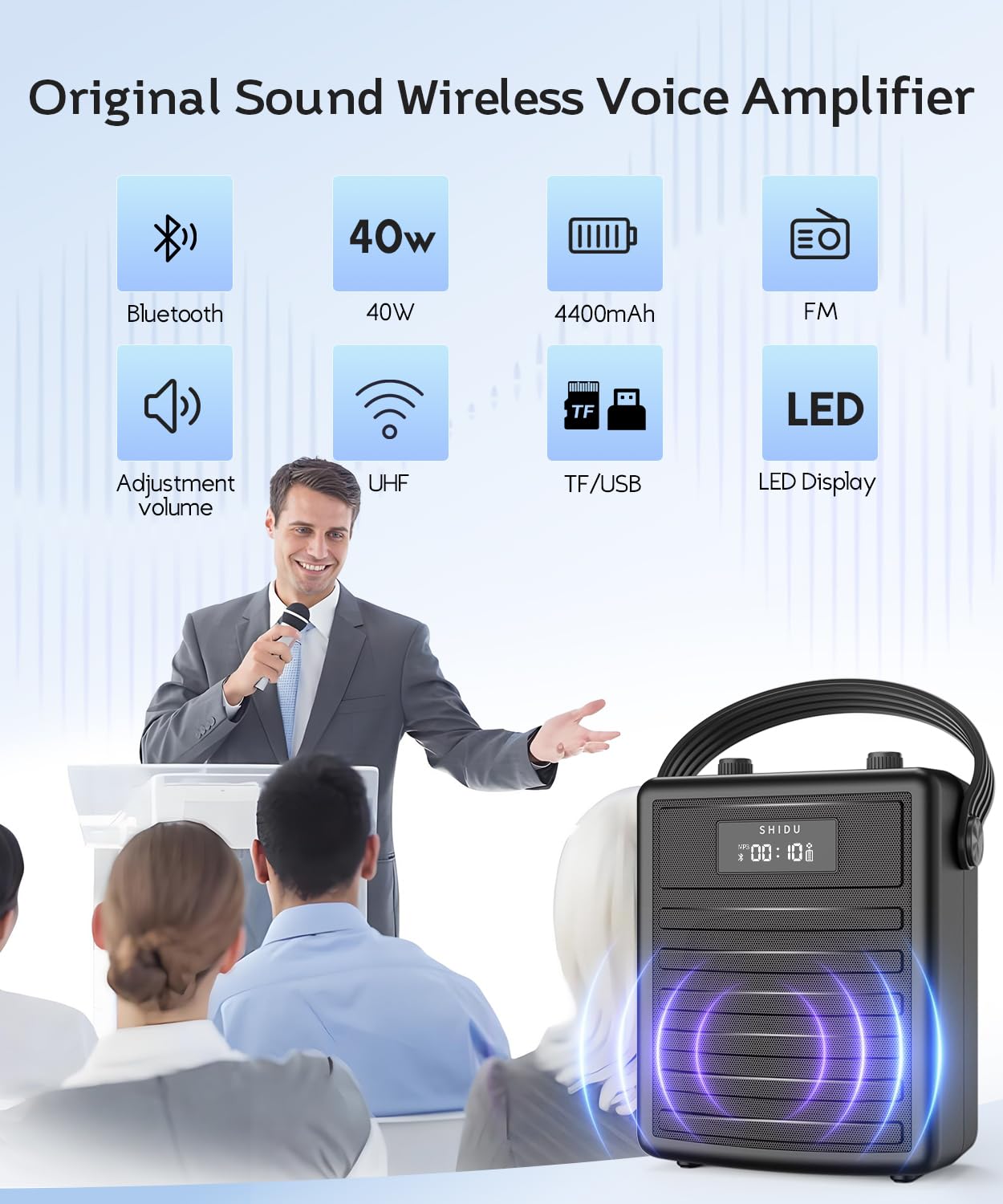 SHIDU Professional Portable Voice Amplifier with Wireless UHF Microphone & Bluetooth Speaker - Headset & Handheld Mic Included - Ideal for Teachers, Meetings, Speeches, Outdoor Events & Public Speaking