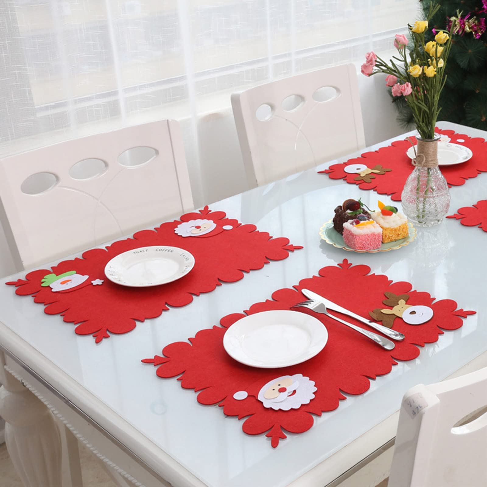Okngr Cute Christmas Place Mats Set of 2 - Santa Reindeer Snowman Printed Non-Slip Washable Table Mats for Holiday Dining Decor | Perfect for Christmas Dinner, Party Decorations & Festive Home Decor