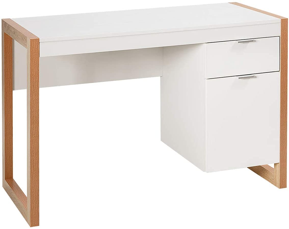 Topment 44 Inch Modern Writing Desk with Drawer - Sturdy Study Desk, Makeup Vanity Table with Storage Cabinet - Classic Simple Style Laptop Workstation for Home Office, Bedroom, Living Room or Study - Easy Assembly (Perfect for Remote Work, Online Classes & Home Beauty Routine)