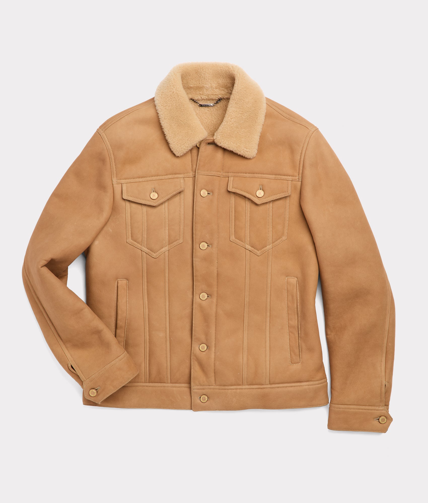 Kyle Shearling Trucker Jacket - Natural Brown Distressed Leather Jacket for Men | Winter Fashion, Motorcycle Riding, Casual Outfit