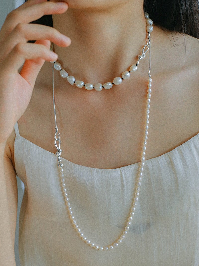 Elegant Baroque Pearl Short Necklace with Knot Clasp - Perfect for Weddings, Parties & Special Occasions