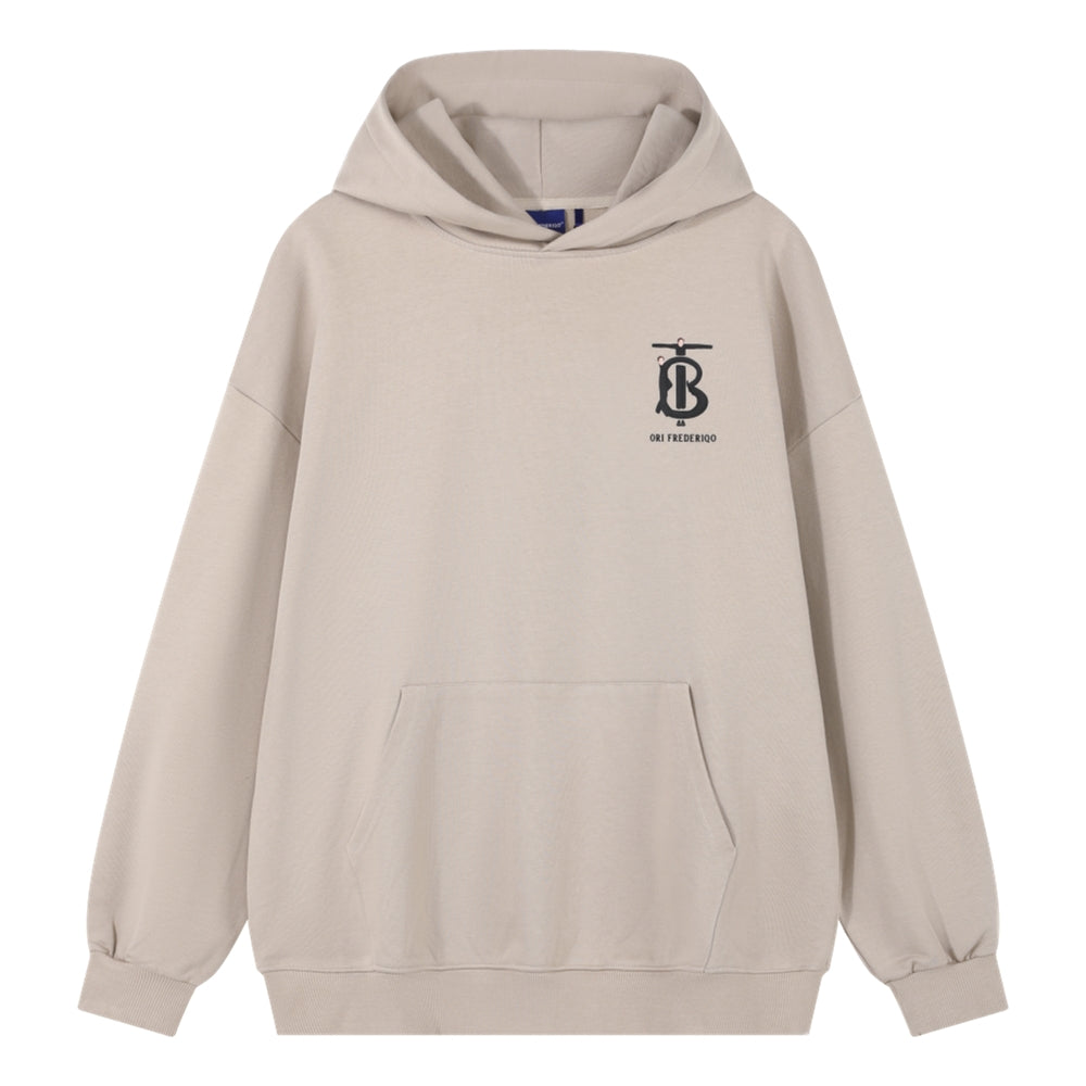 ORI FREDERIQO Printed Hooded Sweatshirt for Men - Khaki Color Pullover Hoodie | Casual Streetwear, Loungewear & Outdoor Activities