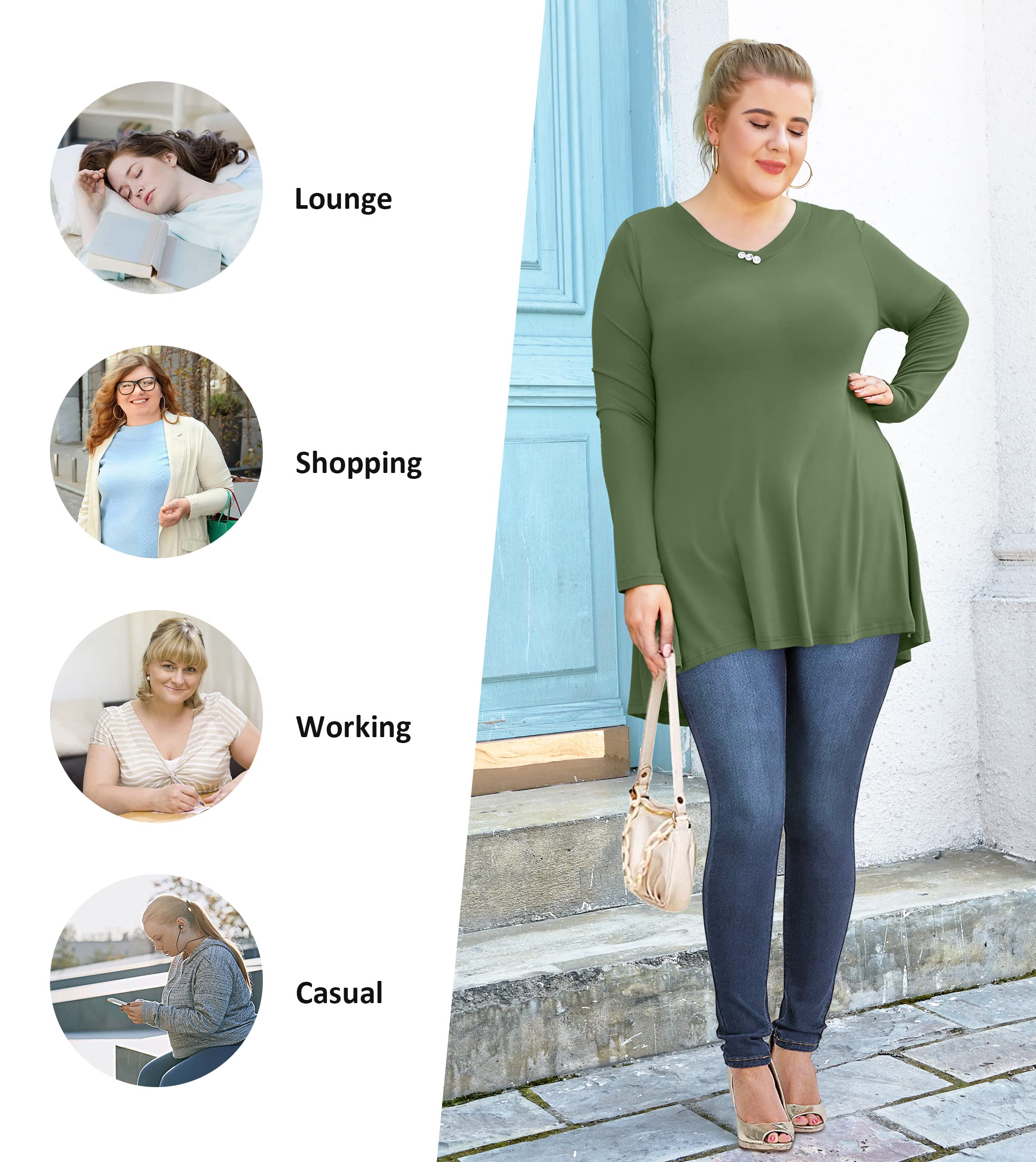 **Poseshe Women's Plus Size Summer Tops - Casual Short Sleeve V-Neck Asymmetrical Tunic Blouse for Work, Travel & Everyday Wear**