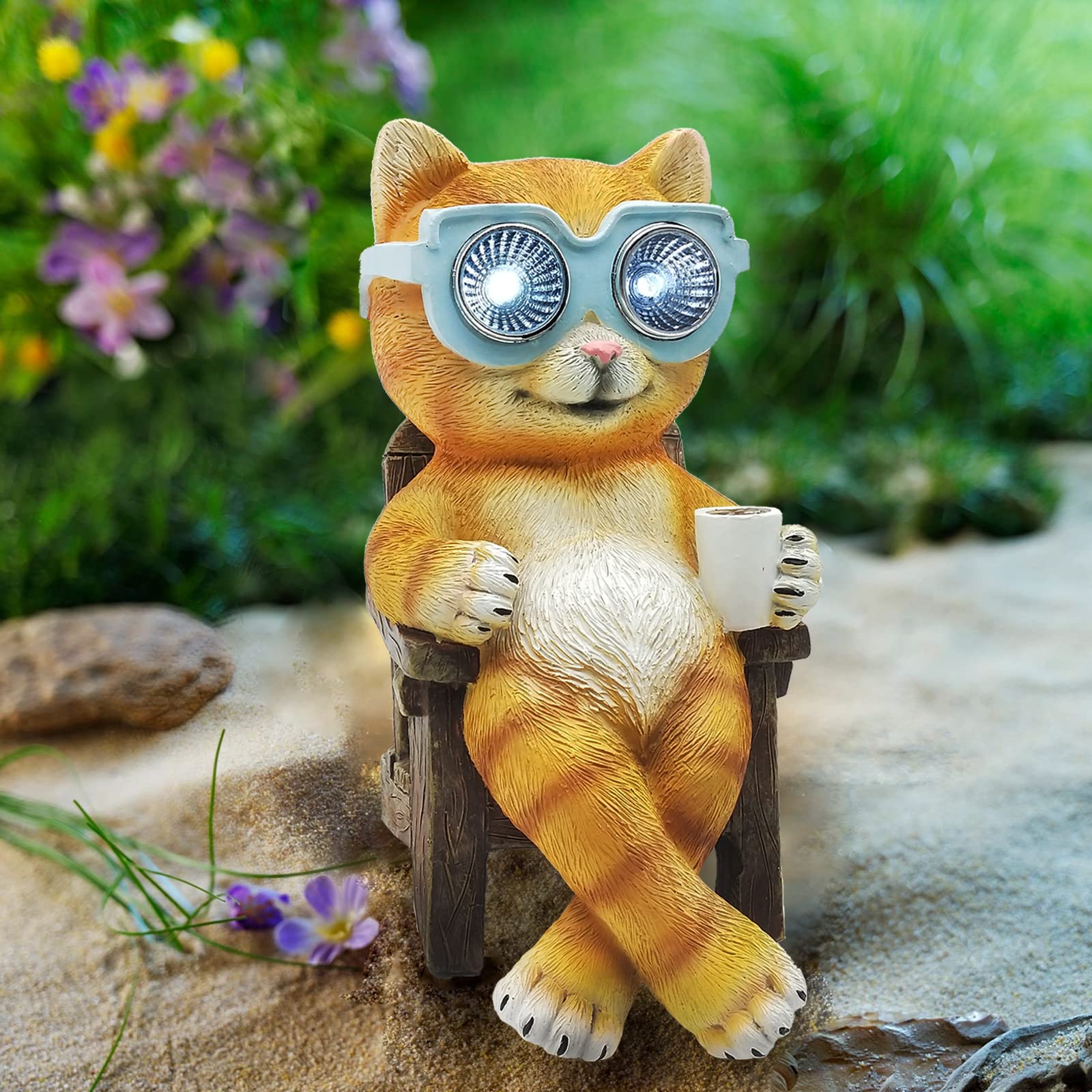 LEWIS&WAYNE Solar-Powered Garden Cat Statues with LED Bright Eyes - Outdoor Decor for Patio, Yard, Lawn, Pond & Front Door | Weather-Resistant Solar Cat Figurine Lights for Nighttime Landscape Illumination