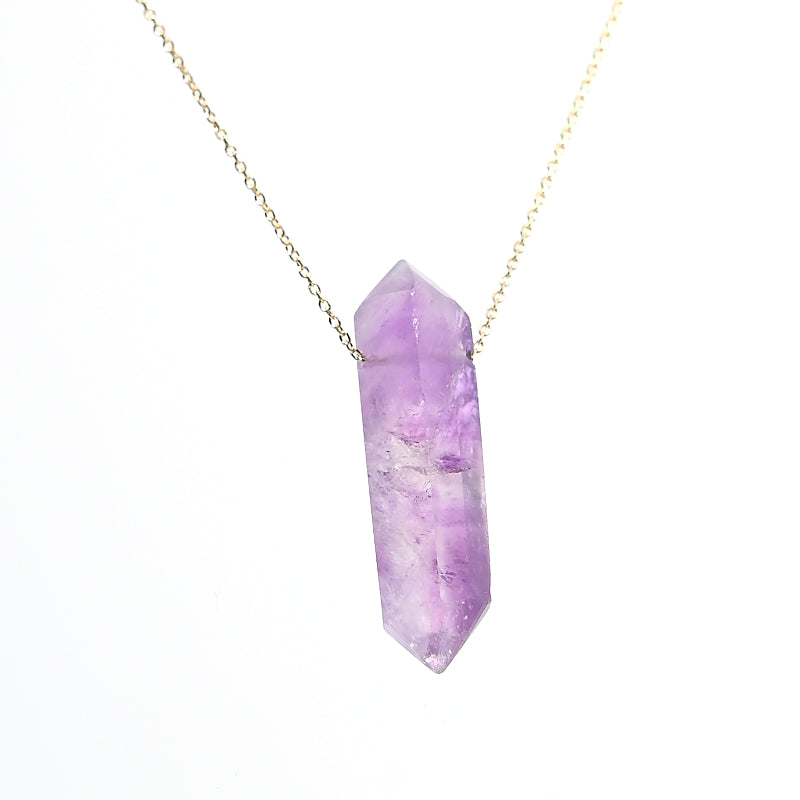 14K Gold Amethyst Point Necklace for Women – Elegant Healing Crystal Jewelry for Meditation, Yoga & Spiritual Gifts