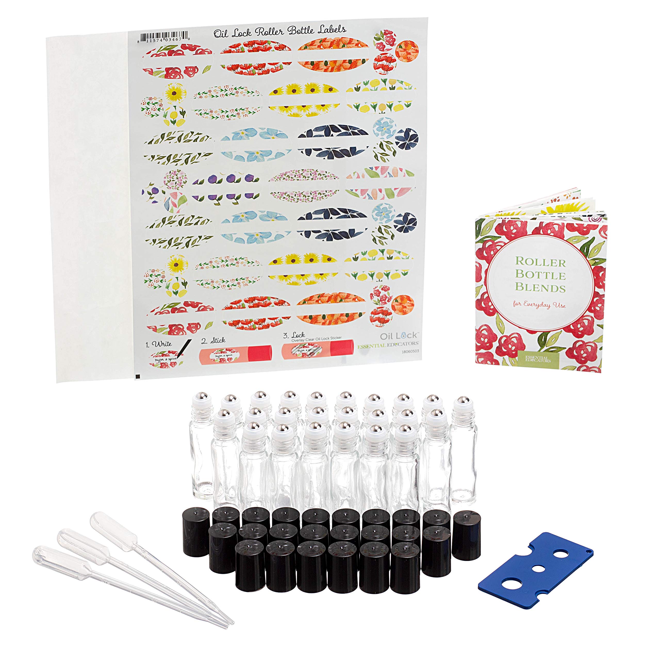 Premium Spring-Lock Stainless Steel Roller Bottles Kit - Leak-Proof Essential Oil Blends for Aromatherapy, DIY Perfume & Skincare - Perfect for Home, Spa & Travel Use