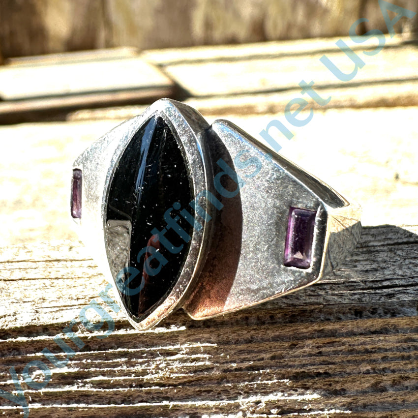 Sterling Silver Black Enamel Amethyst Ring for Women - Size 7 | Elegant Purple Gemstone Jewelry for Everyday Wear, Gifts & Special Occasions