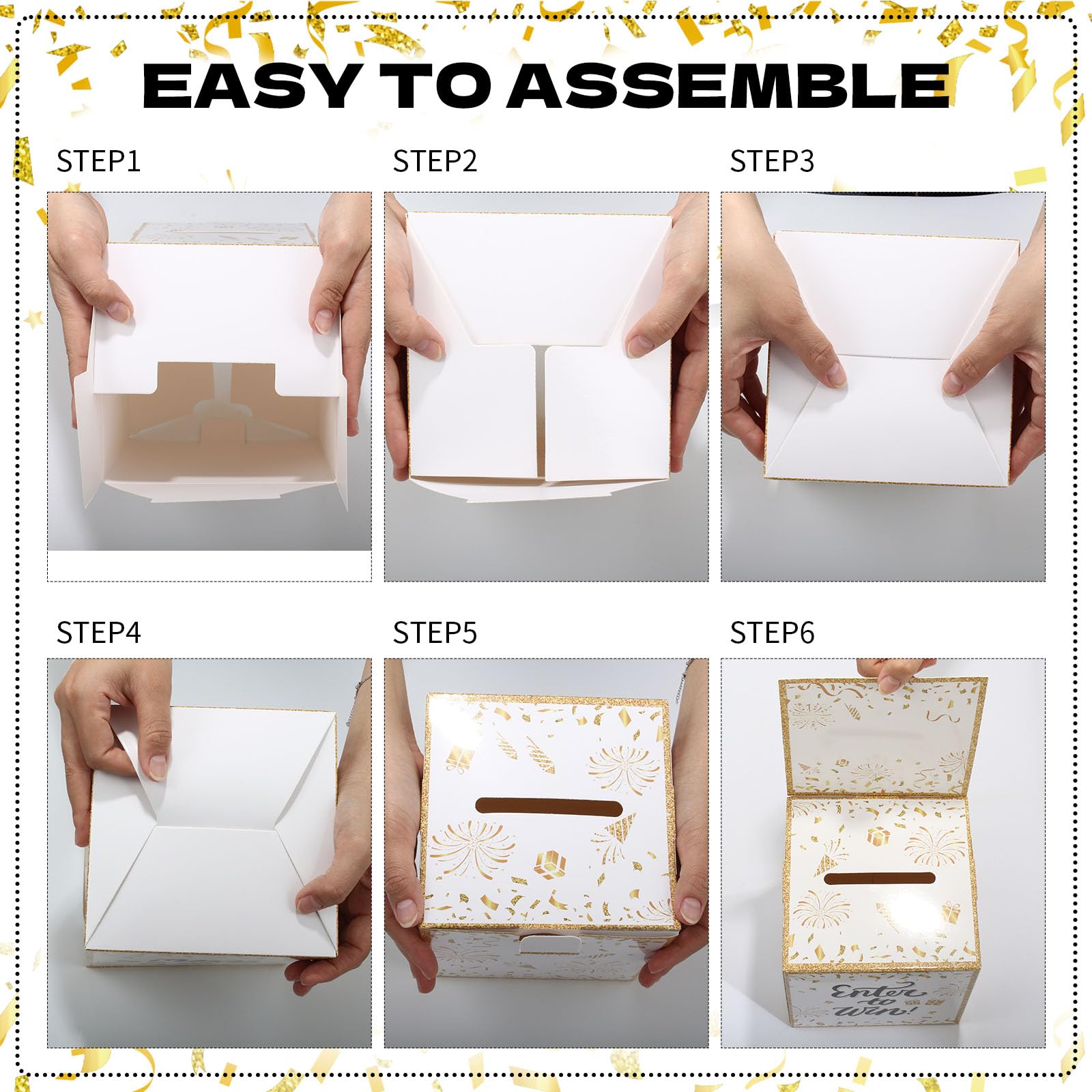 151 Pcs Gold Donation Box Ballot Box - Secure Suggestion Box with Raffle Tickets for Fundraising Events, Voting, Contests & Charity Collections | Includes Slot & Removable Header | Perfect for Schools, Churches, Community Events & Office Voting (Gold)