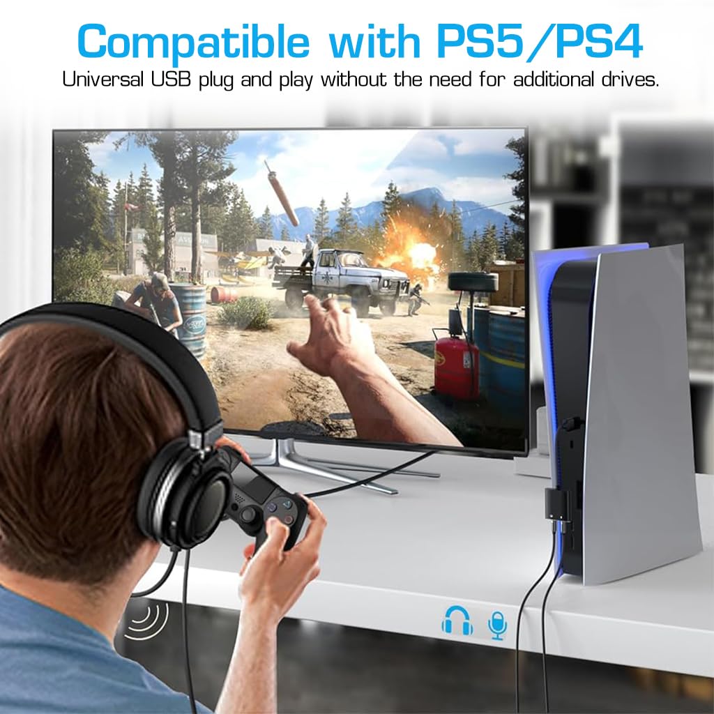 USB Sound Card Adapter - USB to 3.5mm Audio Jack Converter for Windows, Mac, Linux, PC & PS4 | External Stereo Sound Splitter | Plug & Play No Drivers Needed | Perfect for Gaming Headsets, Laptops & Home Office Setup