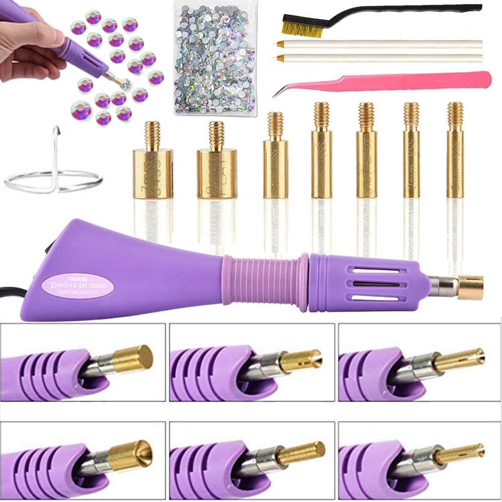 7-in-1 Hotfix Rhinestone Applicator Kit with AB Crystal Rhinestones - 7 Tips, 2 Pencils & Tweezers for DIY Jewelry, Nail Art & Fabric Decoration