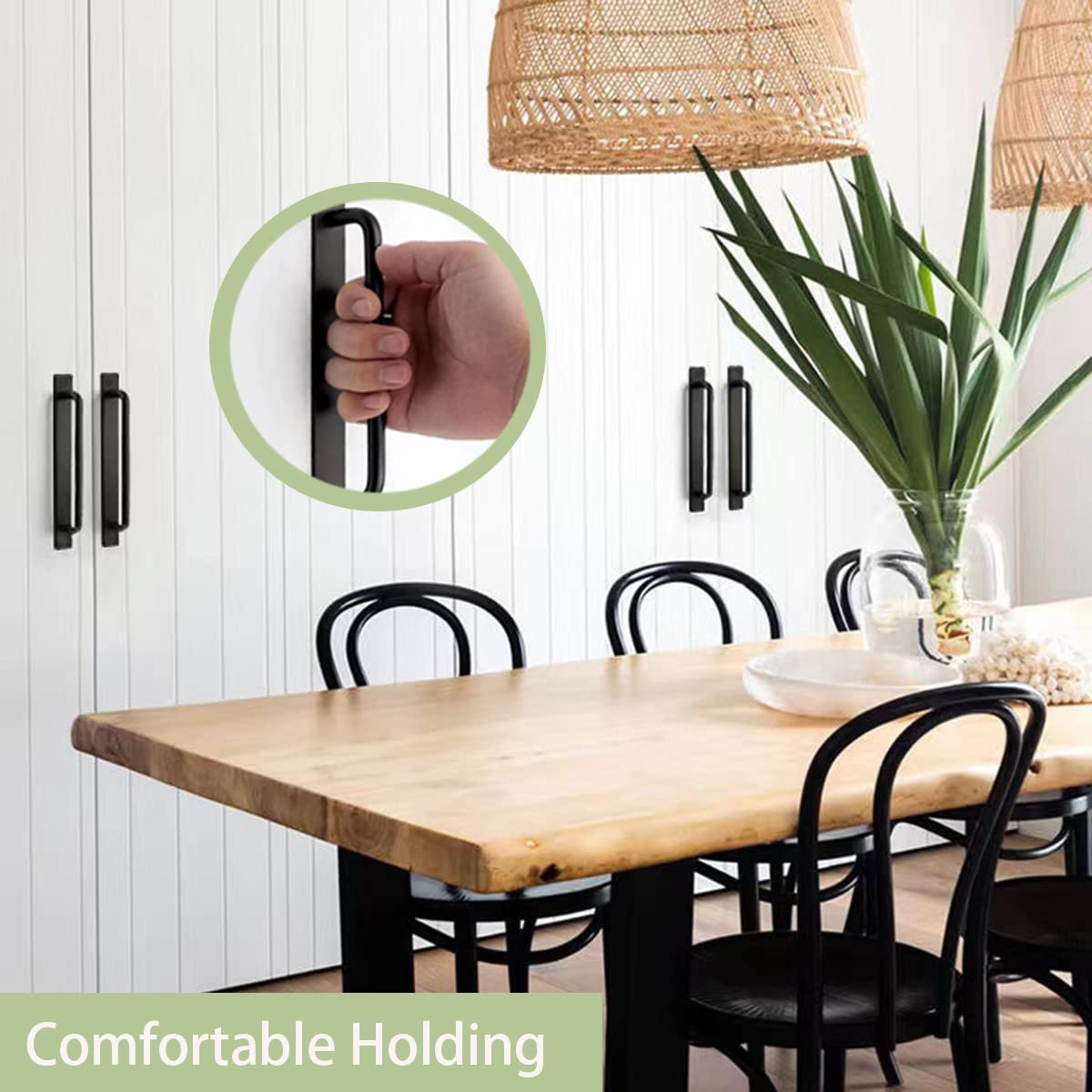 Stick-On Cabinet Handles - 2 Pack Black Kitchen & Bathroom Drawer Pulls (106mm) - Easy Install No Drilling for Closet, Dresser & Furniture DIY Upgrade - Perfect for Home Renovation & Organization Projects