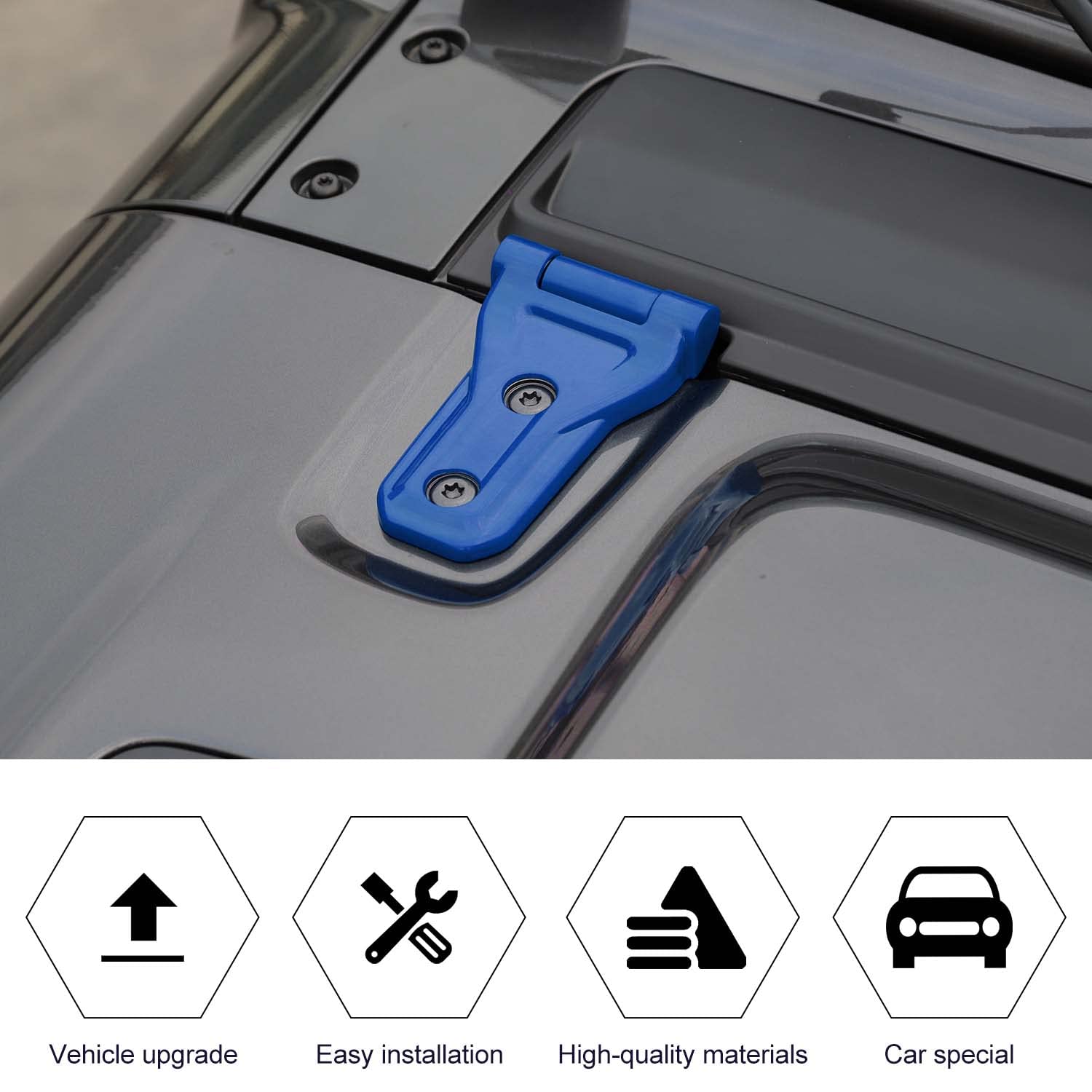 Jeep Wrangler JL JLU & Gladiator JT Hood Hinge Cover (2018-2023) - Exterior Decoration Accessory Kit in Blue | Durable Protective Upgrade for Off-Road Adventures & Car Shows