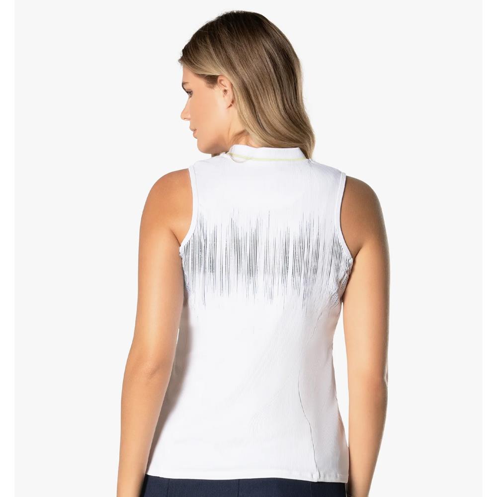 Lucky in Love Women's Electric Toile Between The Lines Zip Tank Top - White | Casual Summer Wear & Layering Essential
