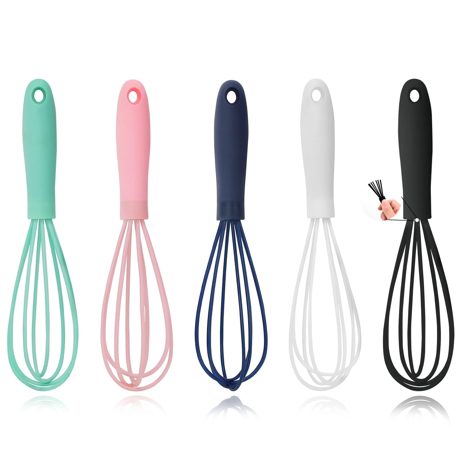 5-Piece Silicone Mini Whisks Set - Stainless Steel Dough Whiskers, Non-Stick Tiny Balloon Wire Whisks for Baking, Cooking & Mixing - Perfect for Eggs, Milk Frothing, Cake Batter, Pancakes & Dessert Preparation
