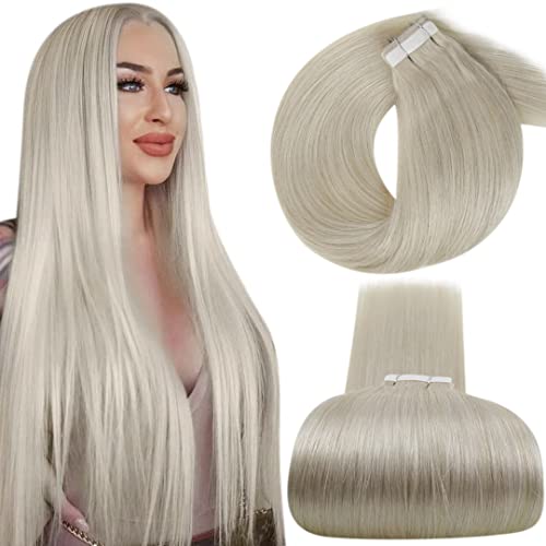 LAAVOO Tape in Hair Extensions 12 Inch 30g/20pcs - 100% Real Human Hair, Platinum Blonde, Thick Tape Ins for Short Hair & Skin Weft - Natural Looking Volume & Length (Perfect for Weddings, Parties & Daily Styling)