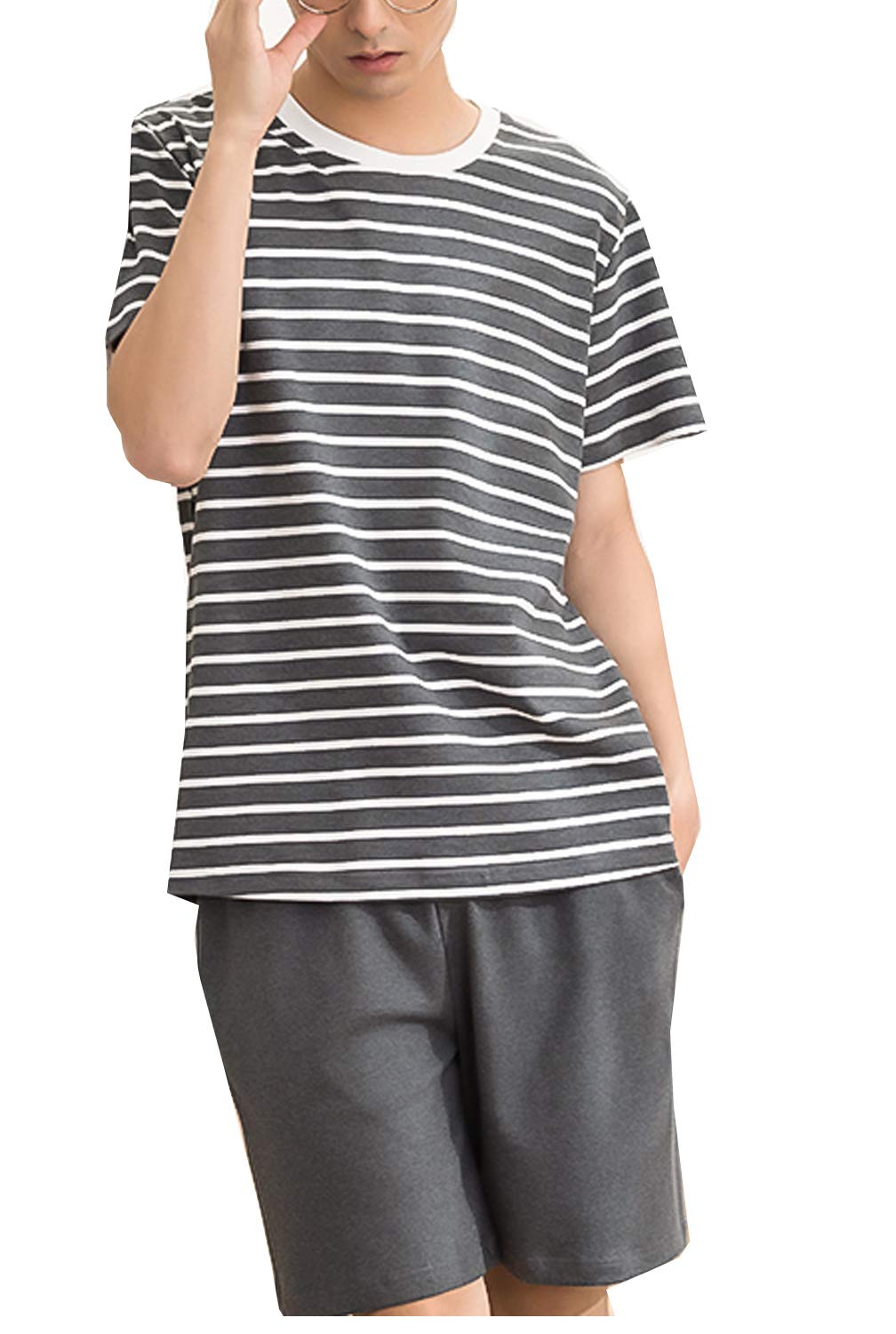 BYX SweetLeisure Boys' Cotton Pajama Set - Striped Summer Sleepwear Shorts for Big Boys (Sizes 12-18) - Perfect for Sleepovers, Vacation & Relaxing at Home