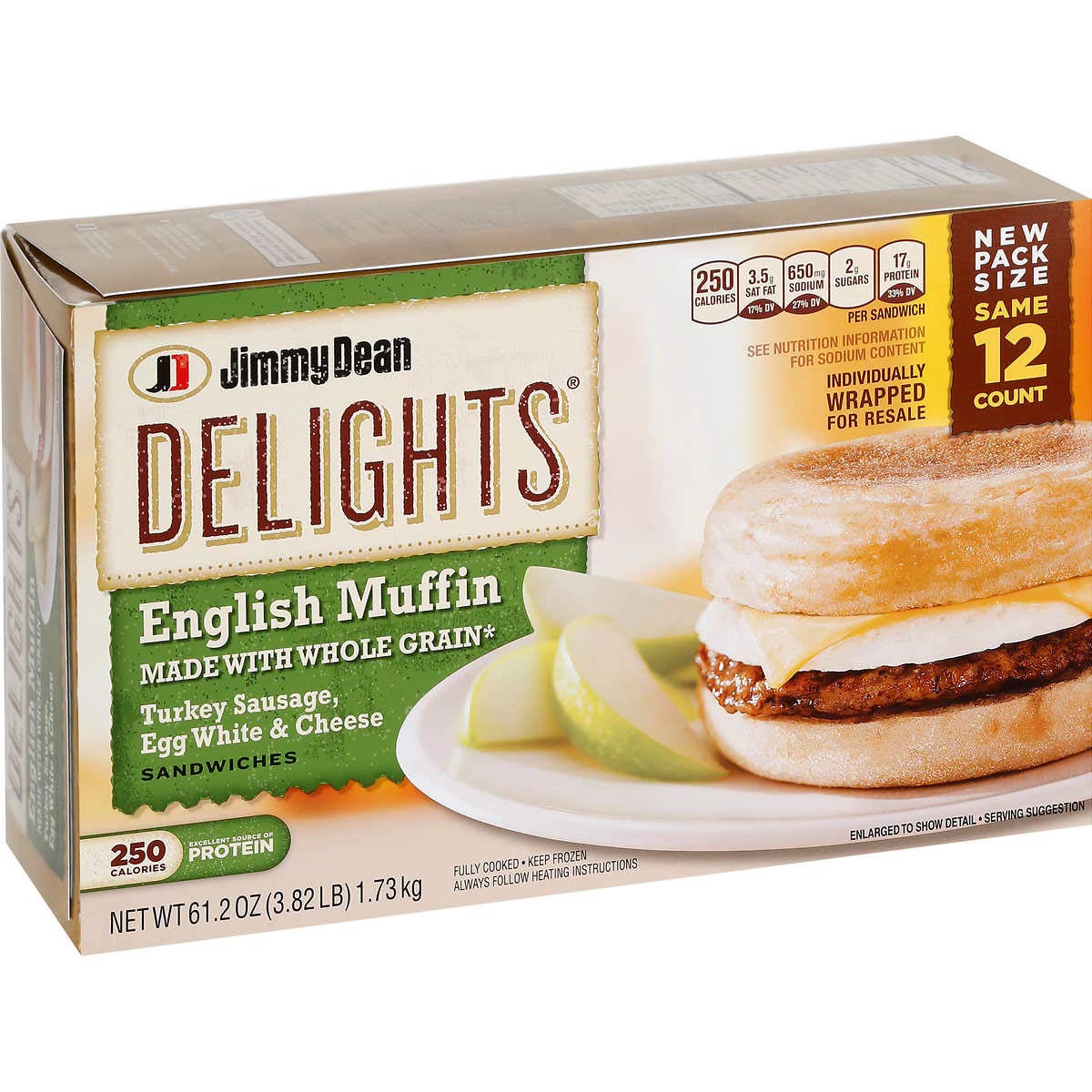 Jimmy Dean Delights Turkey Sausage Egg White & Cheese English Muffin Sandwich - 2 Pack | Protein-Packed Breakfast for On-the-Go | Perfect for Busy Mornings, Work or School Lunches
