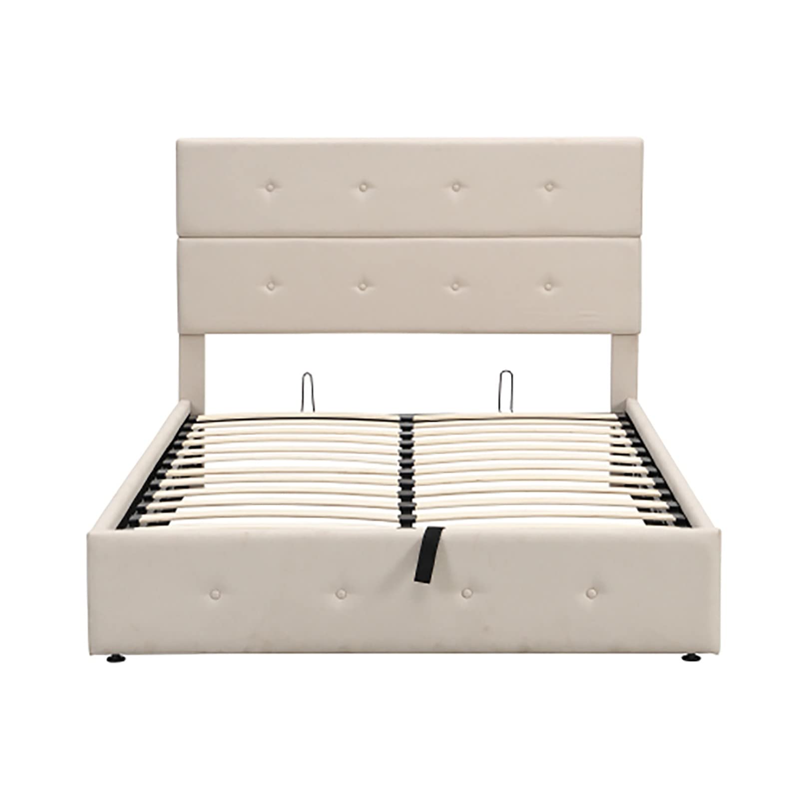 ZJXADS Queen Size Upholstered Platform Bed with Storage & Headboard - Gas Lift Up Storage Under Bed, Beige | Modern Bedroom Furniture for Small Spaces & Guest Rooms