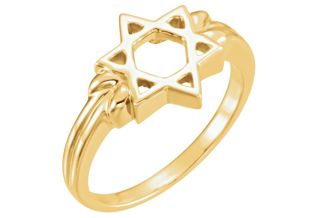 18k Yellow Gold Star of David Silhouette Ring for Men & Women - 12mm Unisex Jewish Jewelry - Perfect for Hanukkah Gifts, Bar Mitzvahs & Everyday Wear
